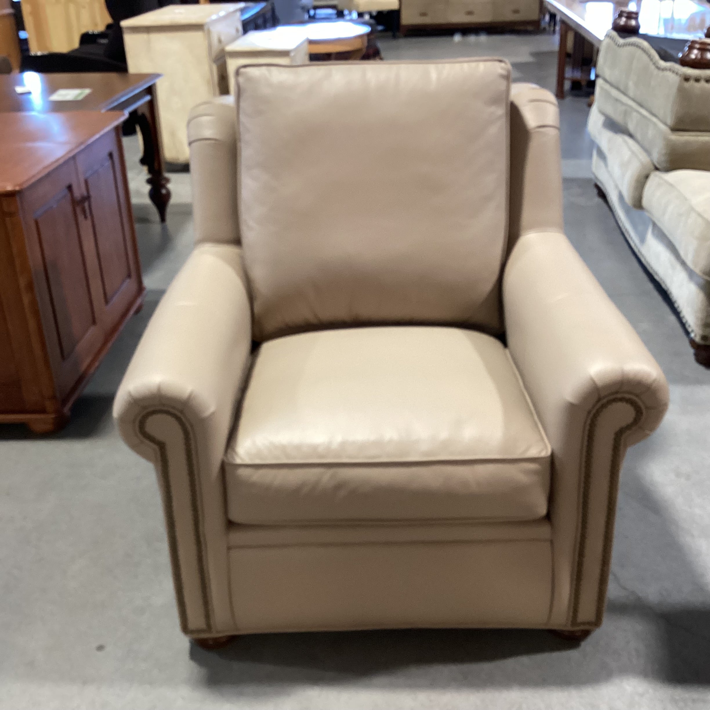 Bradington Young Taupe Leather Nailhead Chair 40"x 42"x 38"