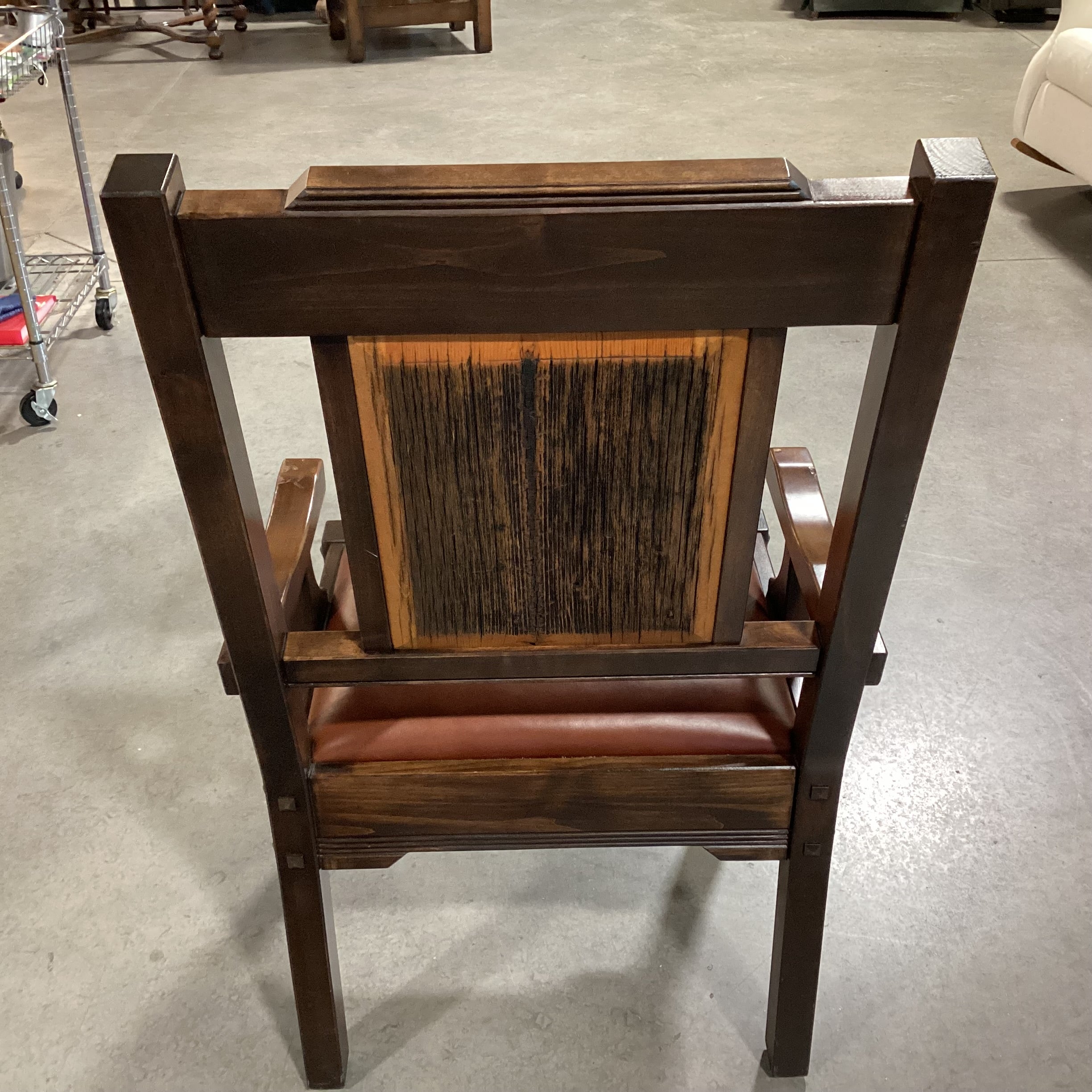 Western Heritage Furniture Reclaimed & Carved Wood & Leather Mission Style Arm Chair 23"x 24"x 41"