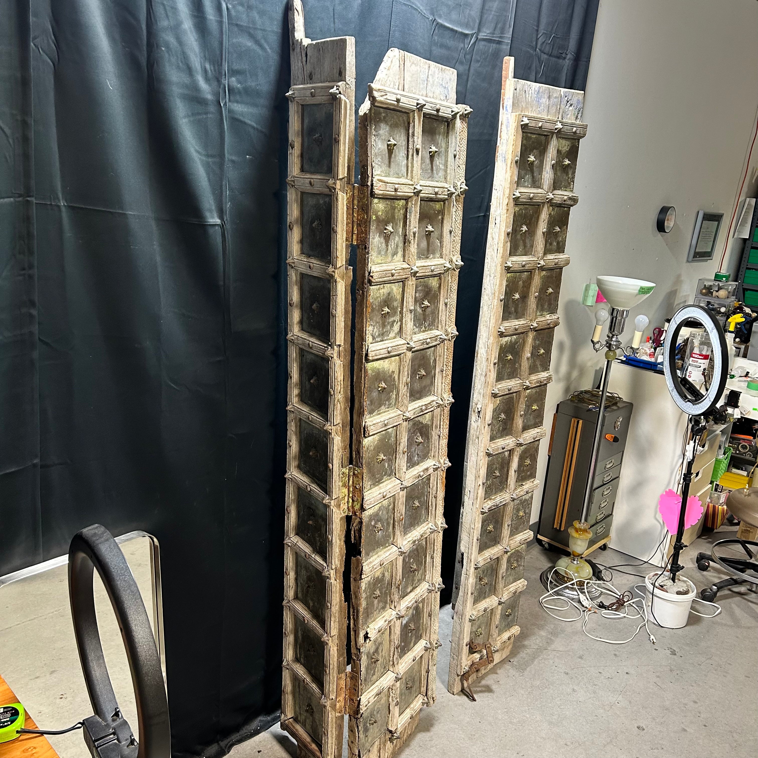 Antique Tibetan / Indian Hinged Gate Doors With Iron & Copper Hardware 30.5"x 92" Each Door