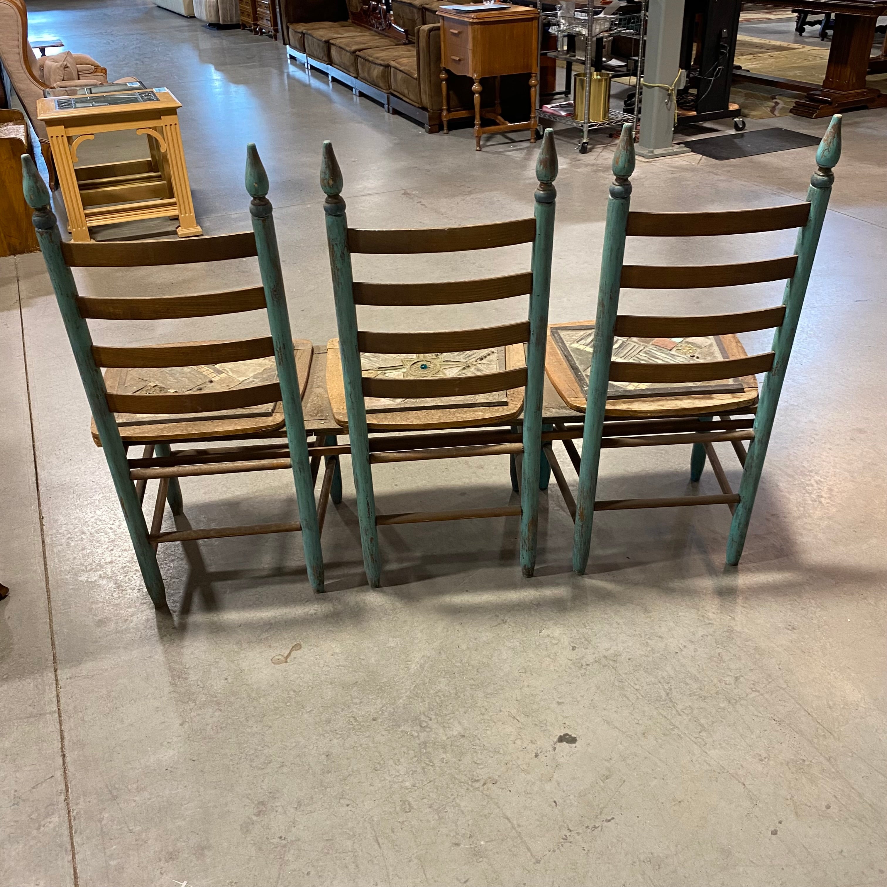 Custom Turquoise Natural Wood with Stone Mosaic Seats Bench 57"x 16"x 40"