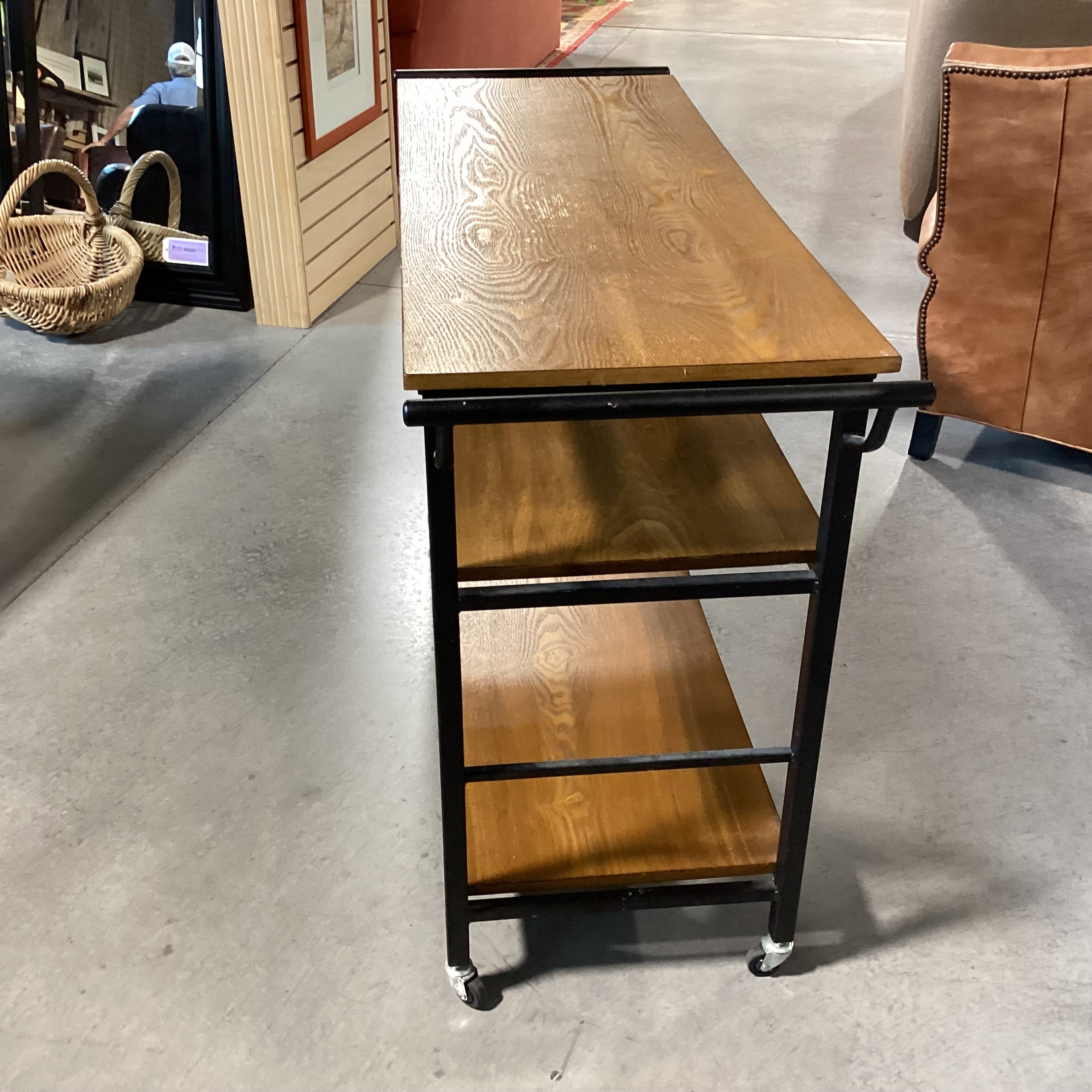 Metal & Wood Shelves on Casters Bar Cart Buffet 49"x 18"x 32"