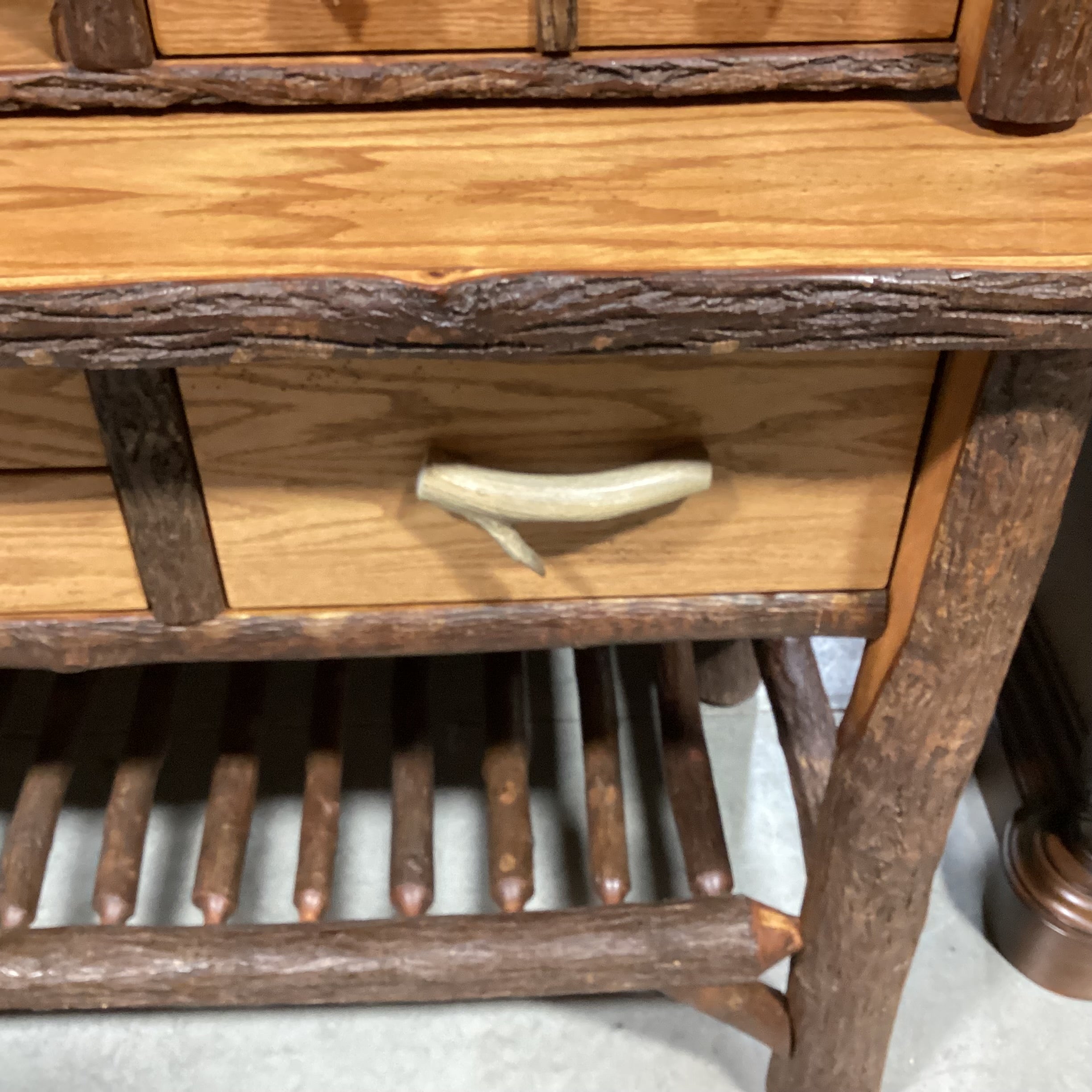 Old Hickory Lodge Craft Big Ranch Hickory Log Oak & Veneers Antler Style Pulls 2 Piece China Hutch 82"x 25.5"x 85"
