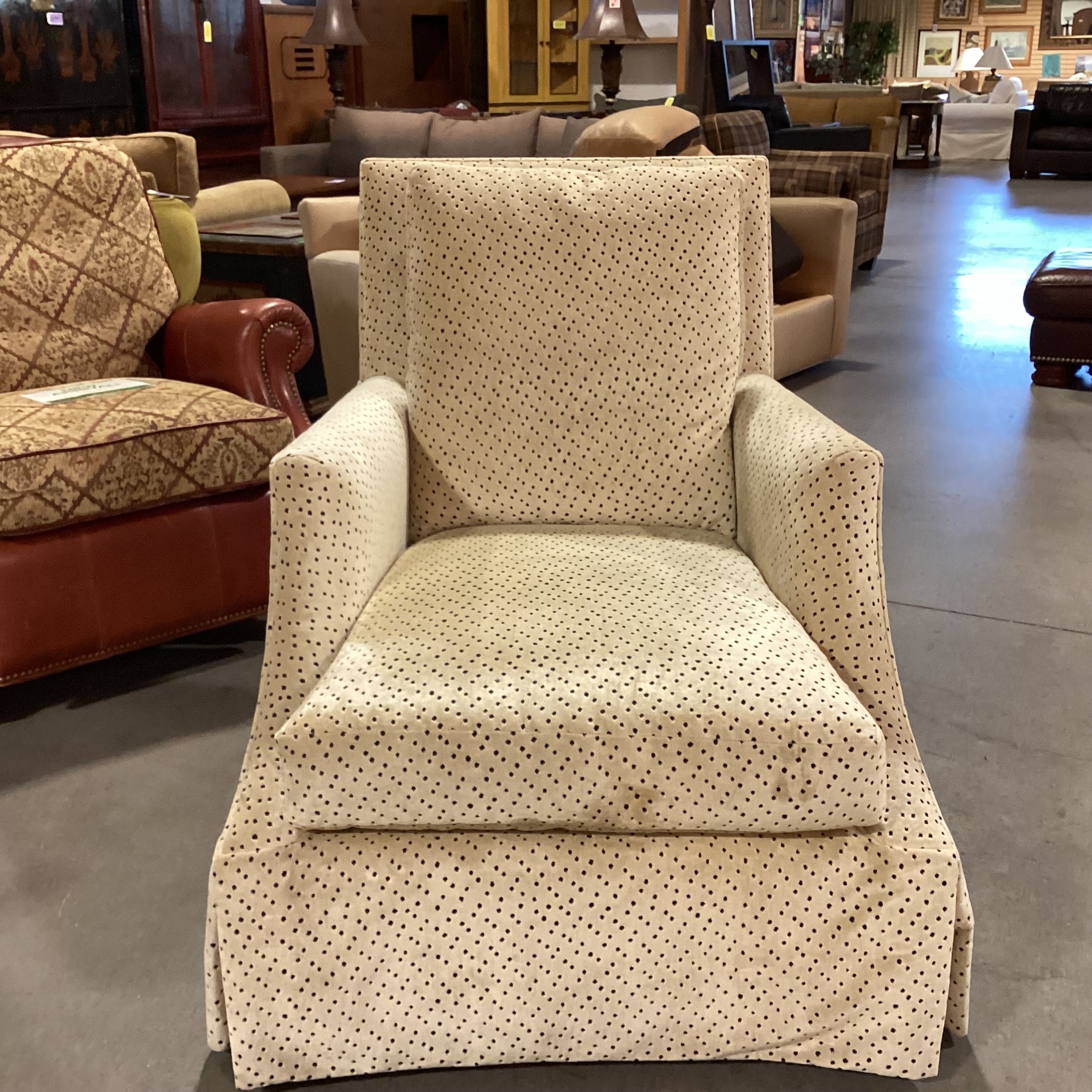 Lee Industries Custom Velvet Cream & Black Cheetah Print Chair 33"x 39"x 38"