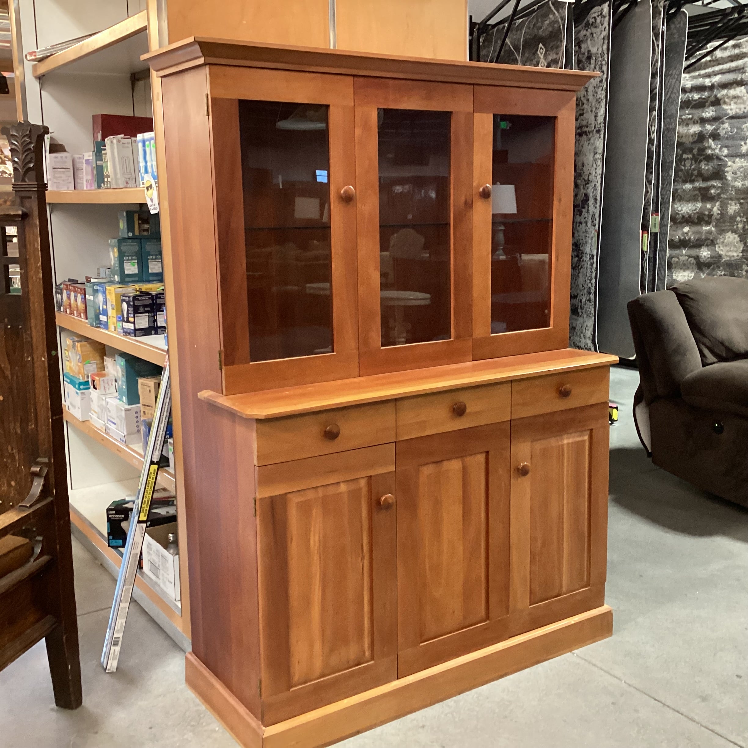 Cherry Wood & Glass 2 Drawer 4 Door China Hutch 51"x 21"x 71"