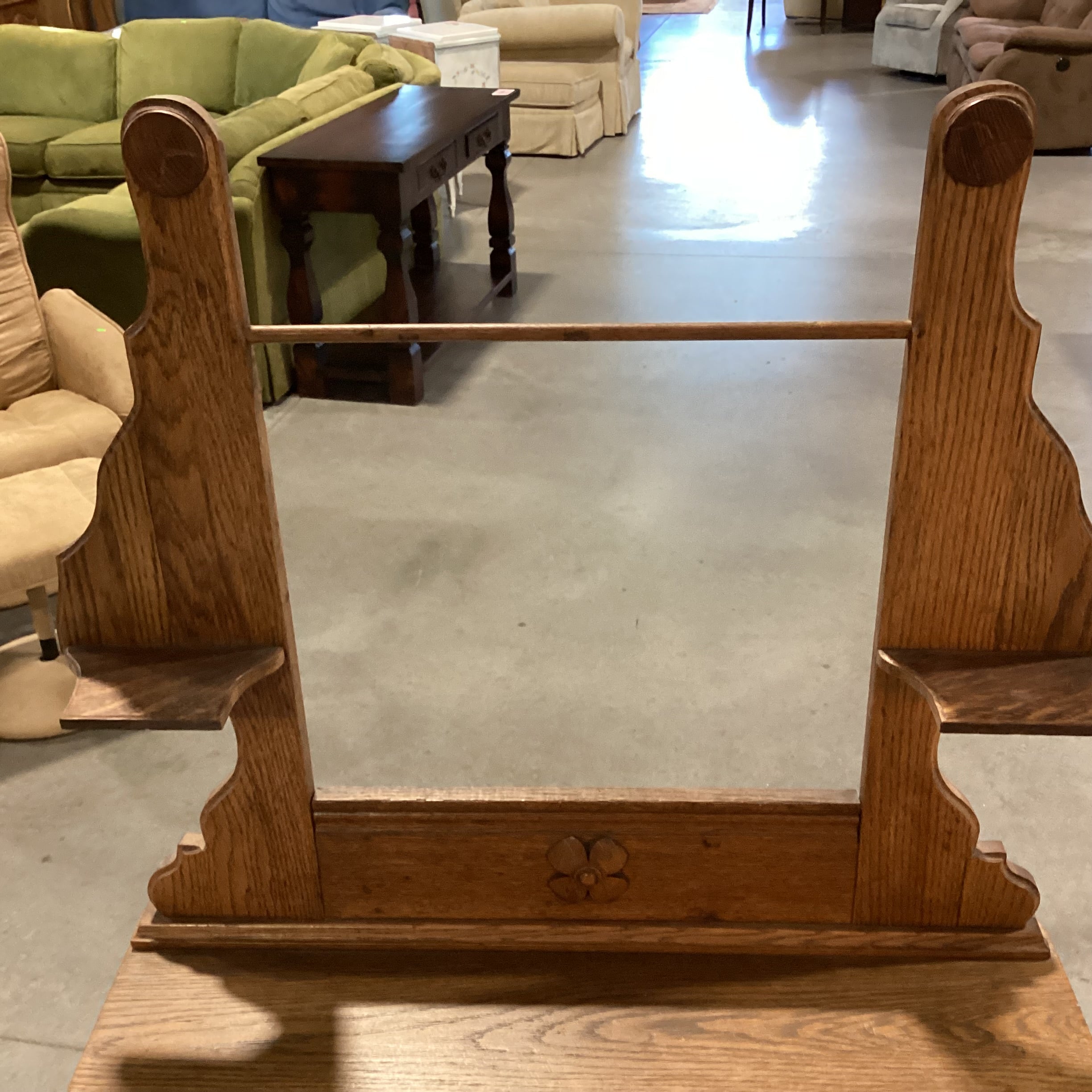 Antique Carved Oak 3 Drawer 1 Door with Towel Rack on Casters Dry Sink Chest 32"x 17"x 56.5"