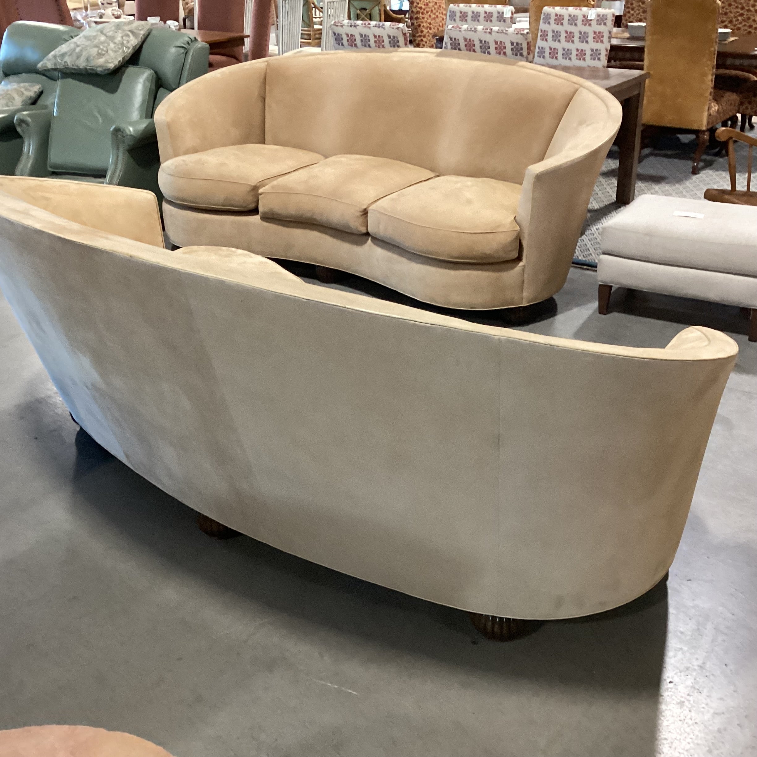 Custom Curved Suede & Down Mix Sofa  72"x 16"x 30"