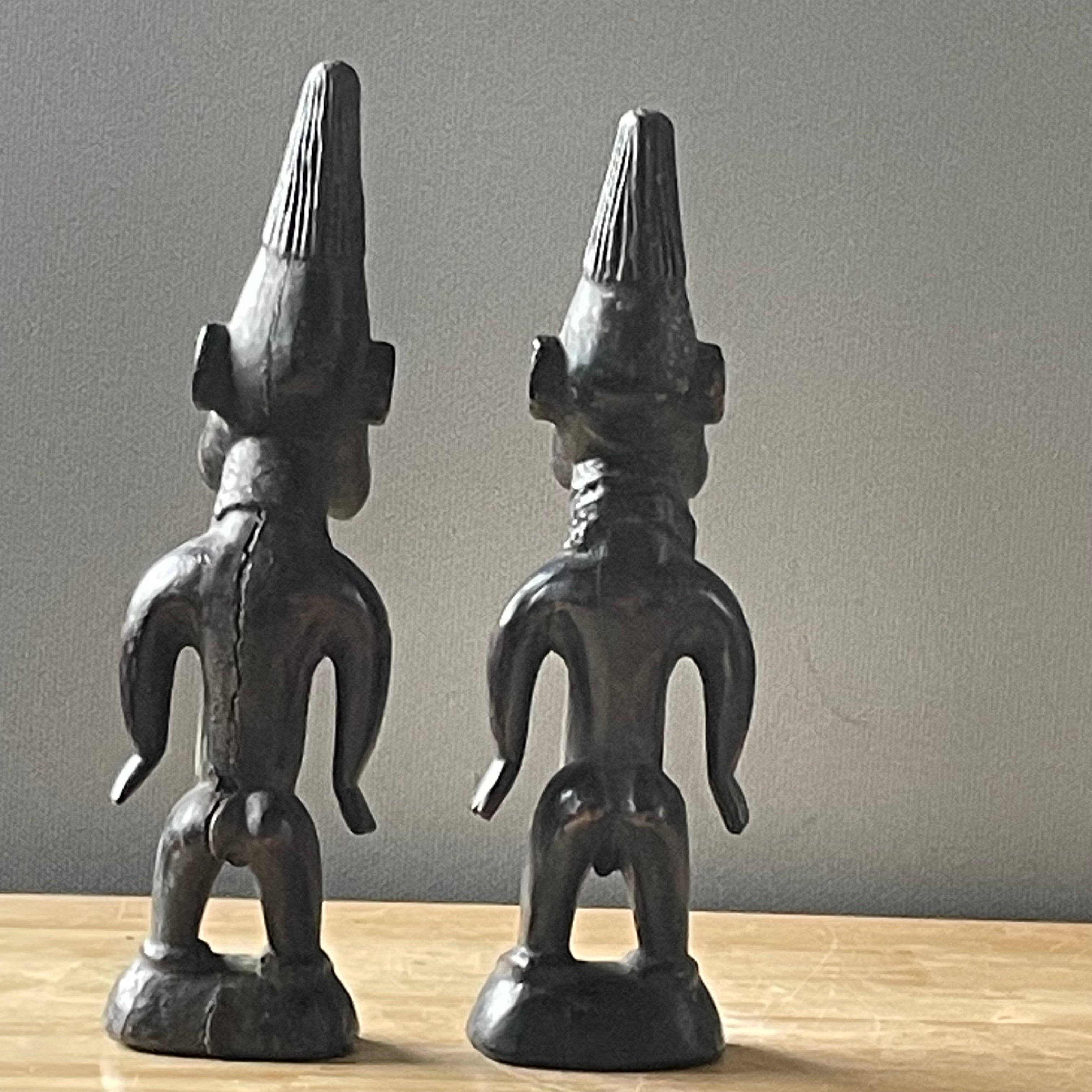 Vintage Nigerian Hand Carved Yoruba Ere Ibeji Figurines, Pair, 4"x 12" Approximately
