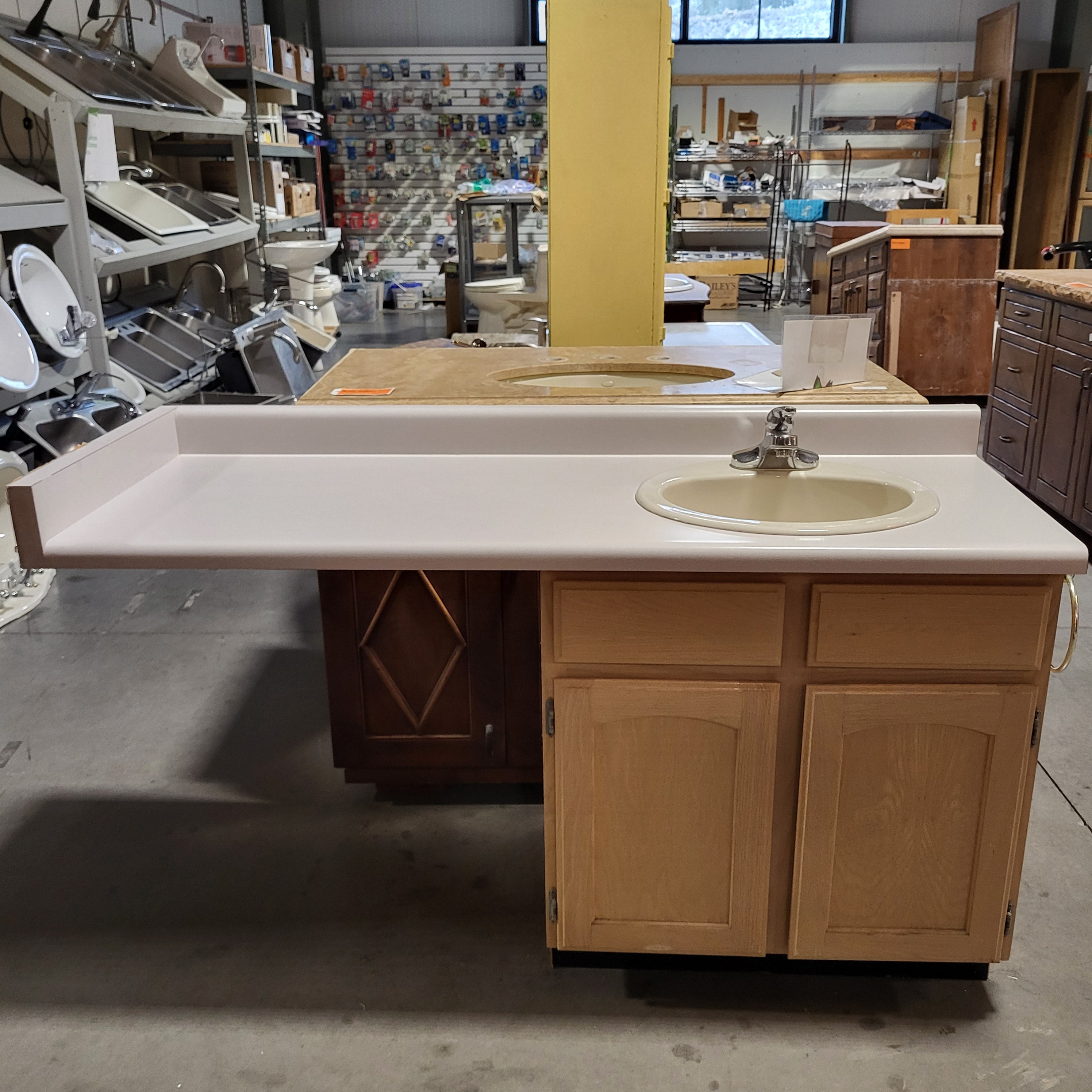 61"x 22.25"x 36"  Light Oak Base With Long Laminate Top Sink And Faucet Vanity