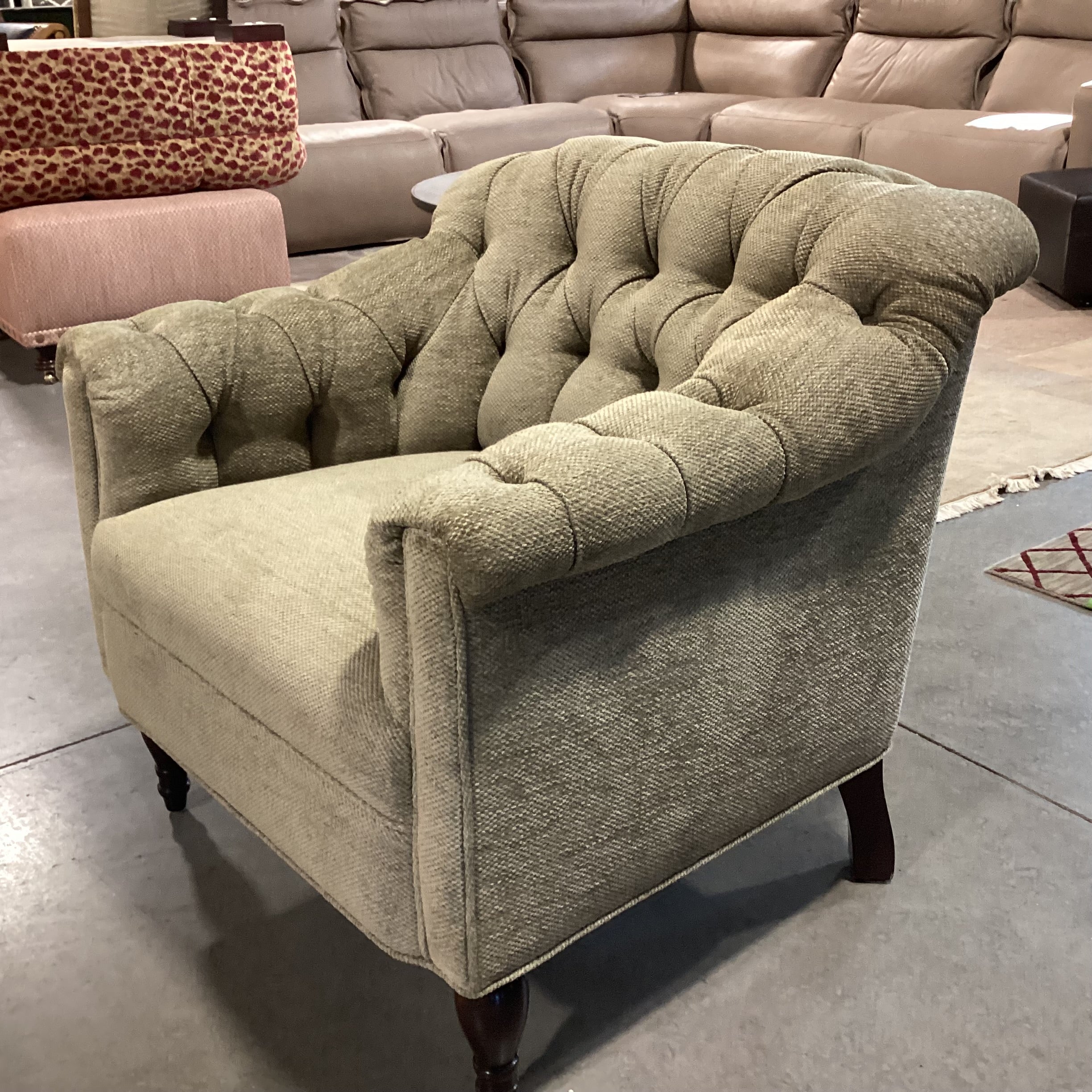 JJ Custom Sage Woven Chenille Tufted Chair 32"x 32"x 32"