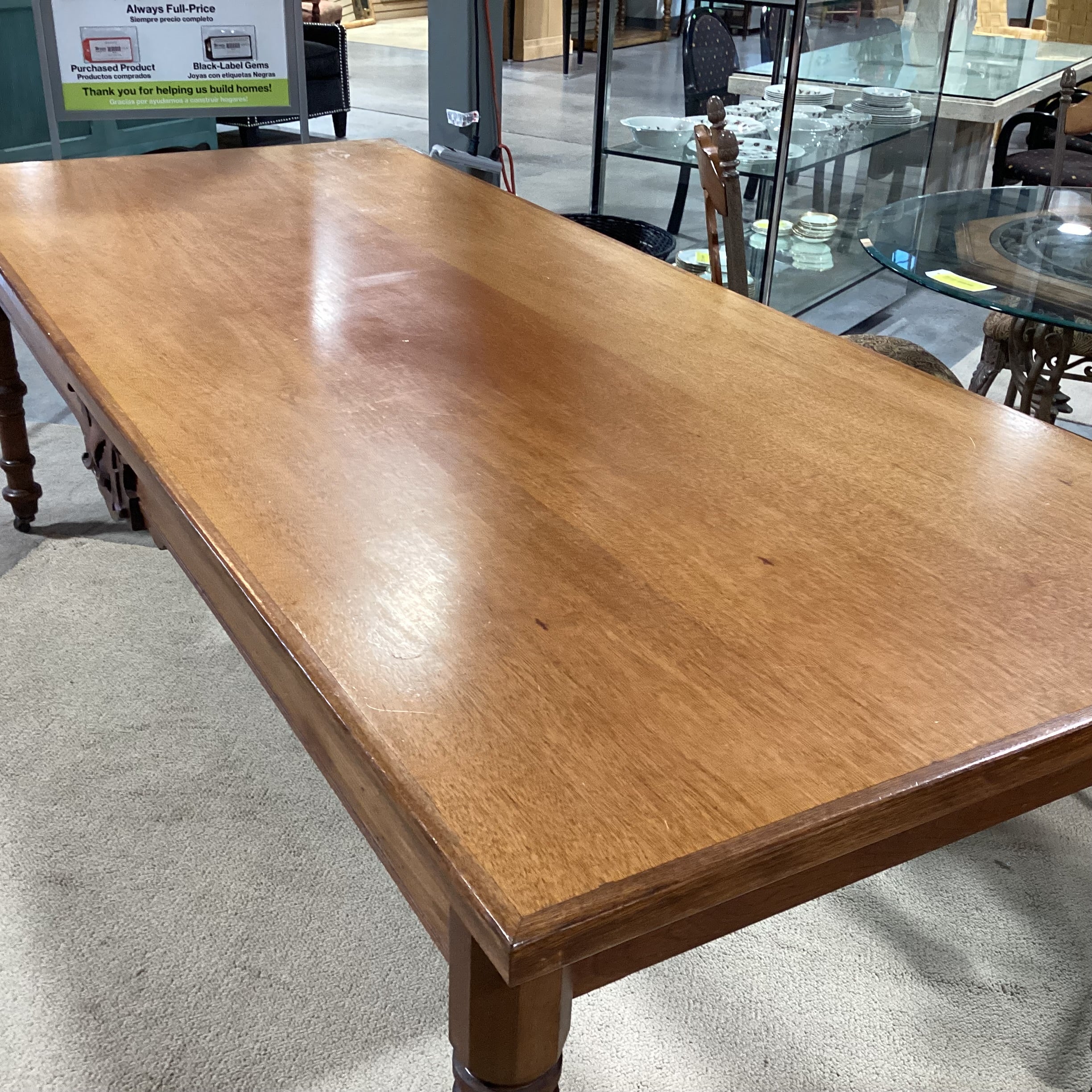 Antique Oak with Carved Detail on Casters Dining Table 98"x 42"x 32"