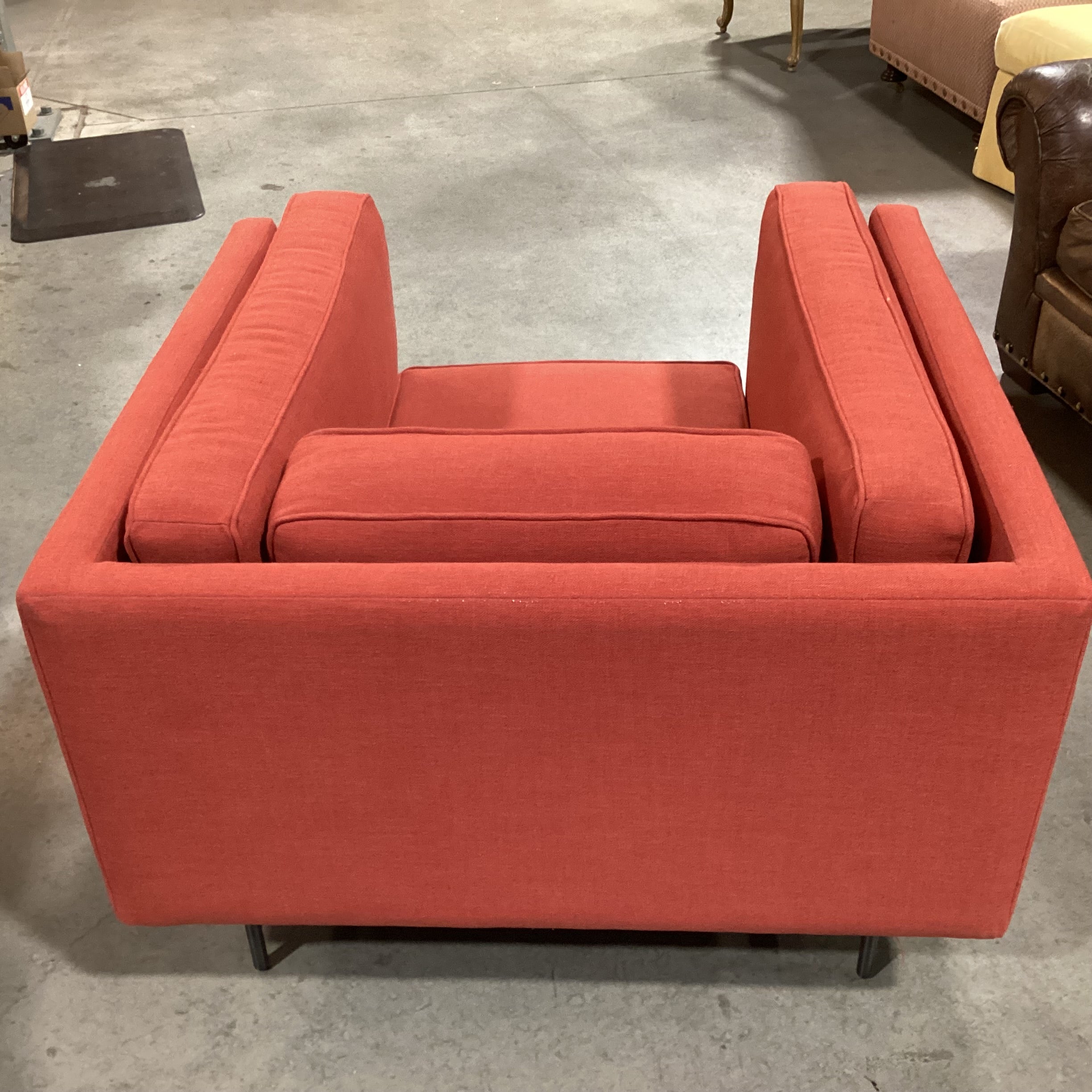 Blu Dot Red Linen Modern Bank Lounge Chair 39"x 36"x 25.5"