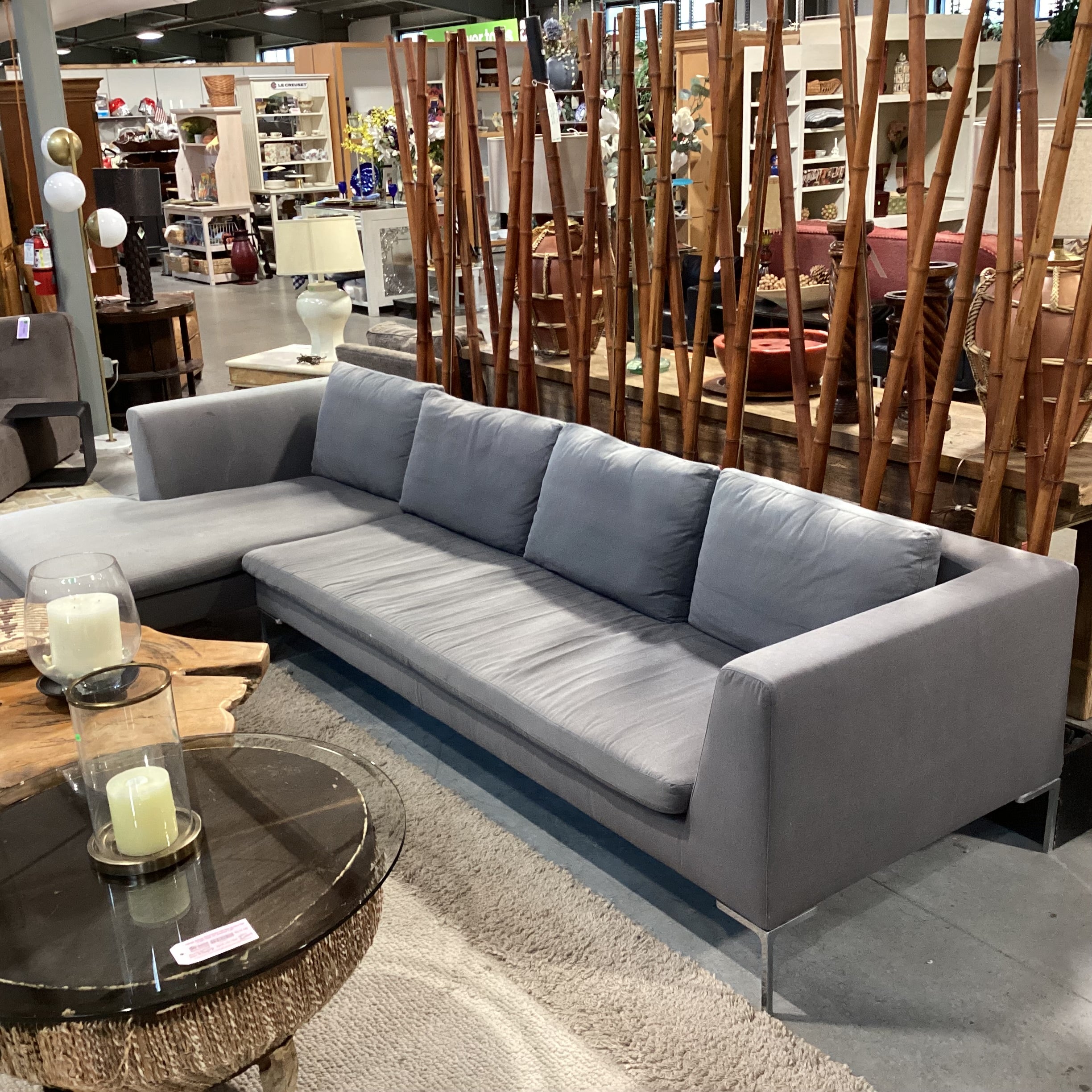 B & B Italia Maxalto Grey & Chrome 2 Piece with Chaise Sectional 128"x 62"x 38"x 28"