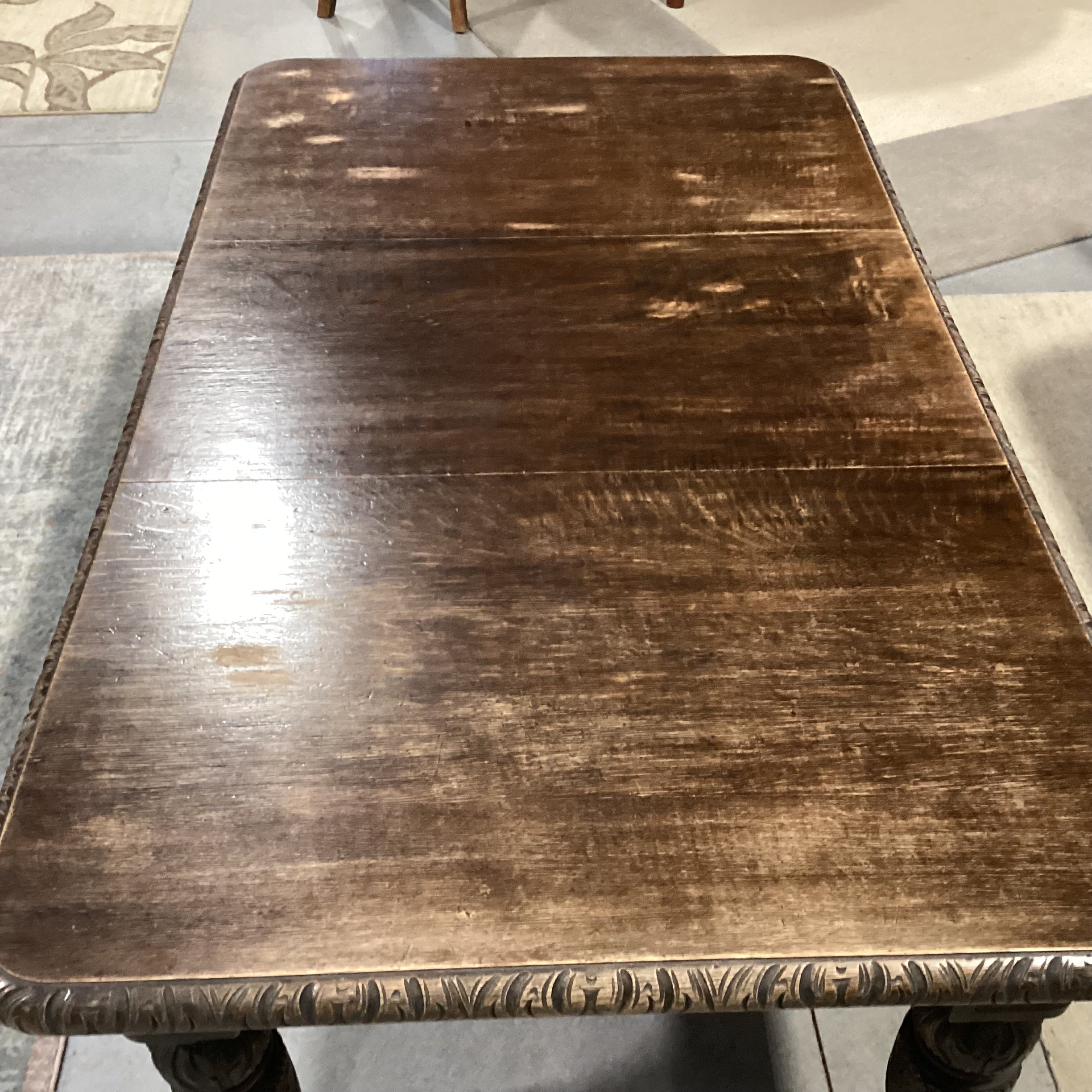 Antique Dark Finish Carved Oak with 1 Leaf Dining Table 70"x 42"x 28"
