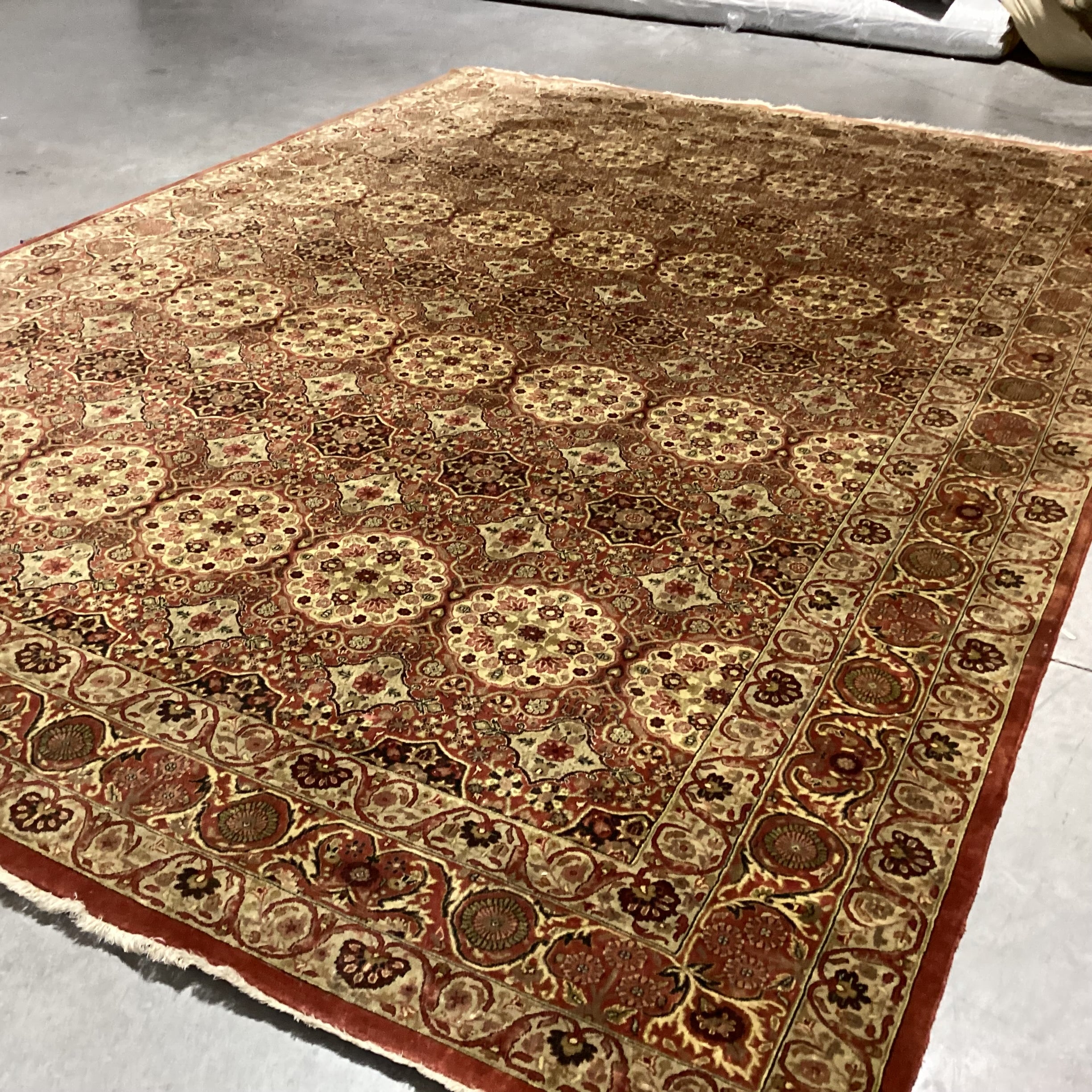 Vintage Antique Gold & Rust Hand Woven Wool or Possibly Silk Rug 9'9"x 13'10"