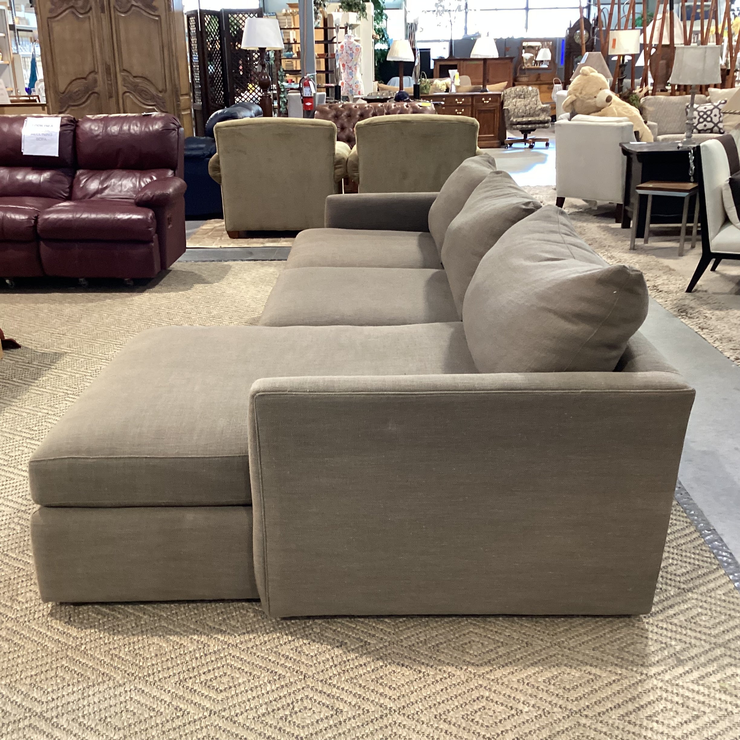 Crate & Barrel Taupe Woven Down Mix with Chaise 2 Piece Sectional 124"x 63"x 46"x 26"