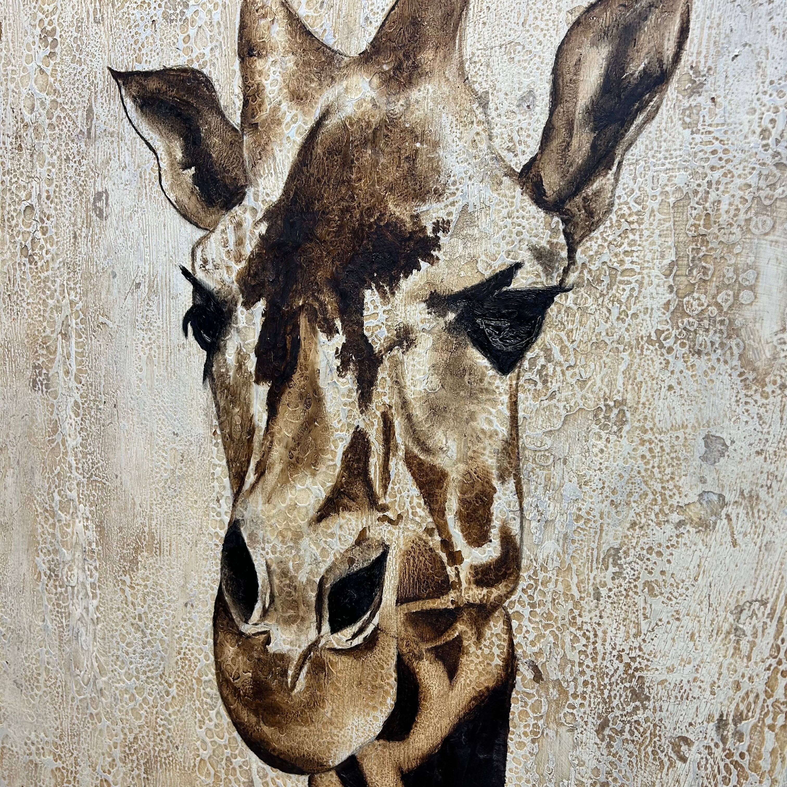 Large Giraffe Painted On Wood Table Top 42"x 42"