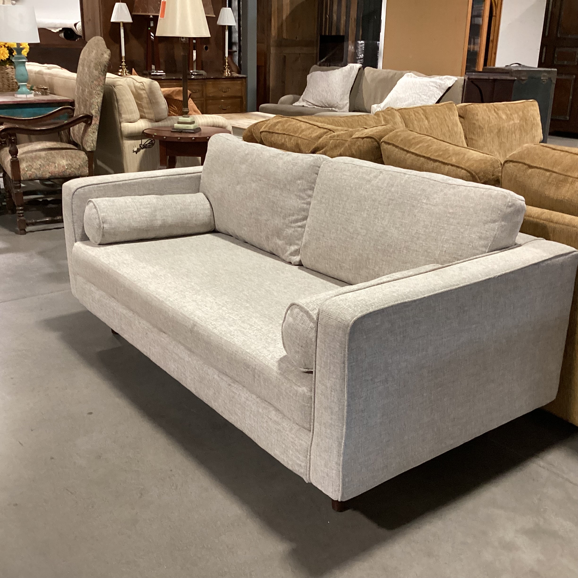 Article Sven Birch Ivory Woven Mid Century Style Sofa