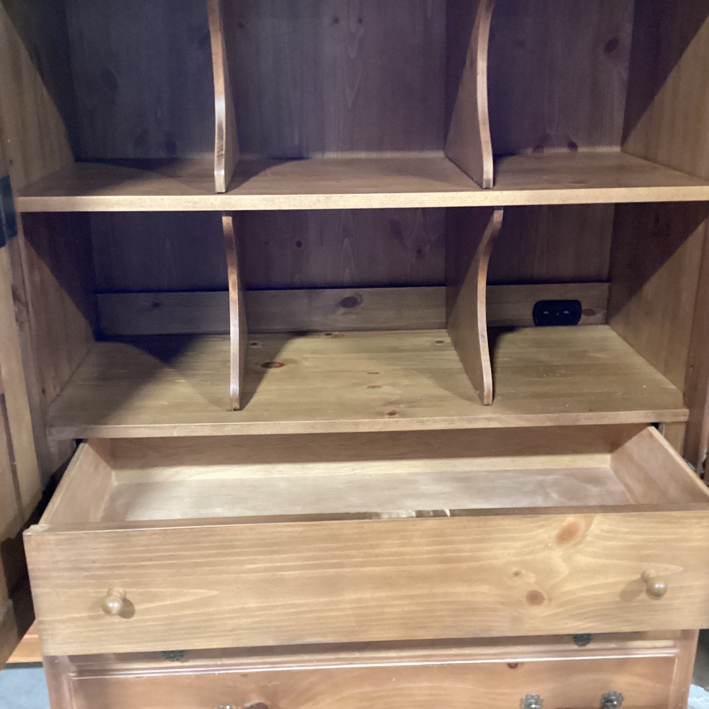 Distressed Light Wash Finish Pine 2 Door With Sectioned Shelves & 4 Drawer Armoire 40"x 20"x 83"