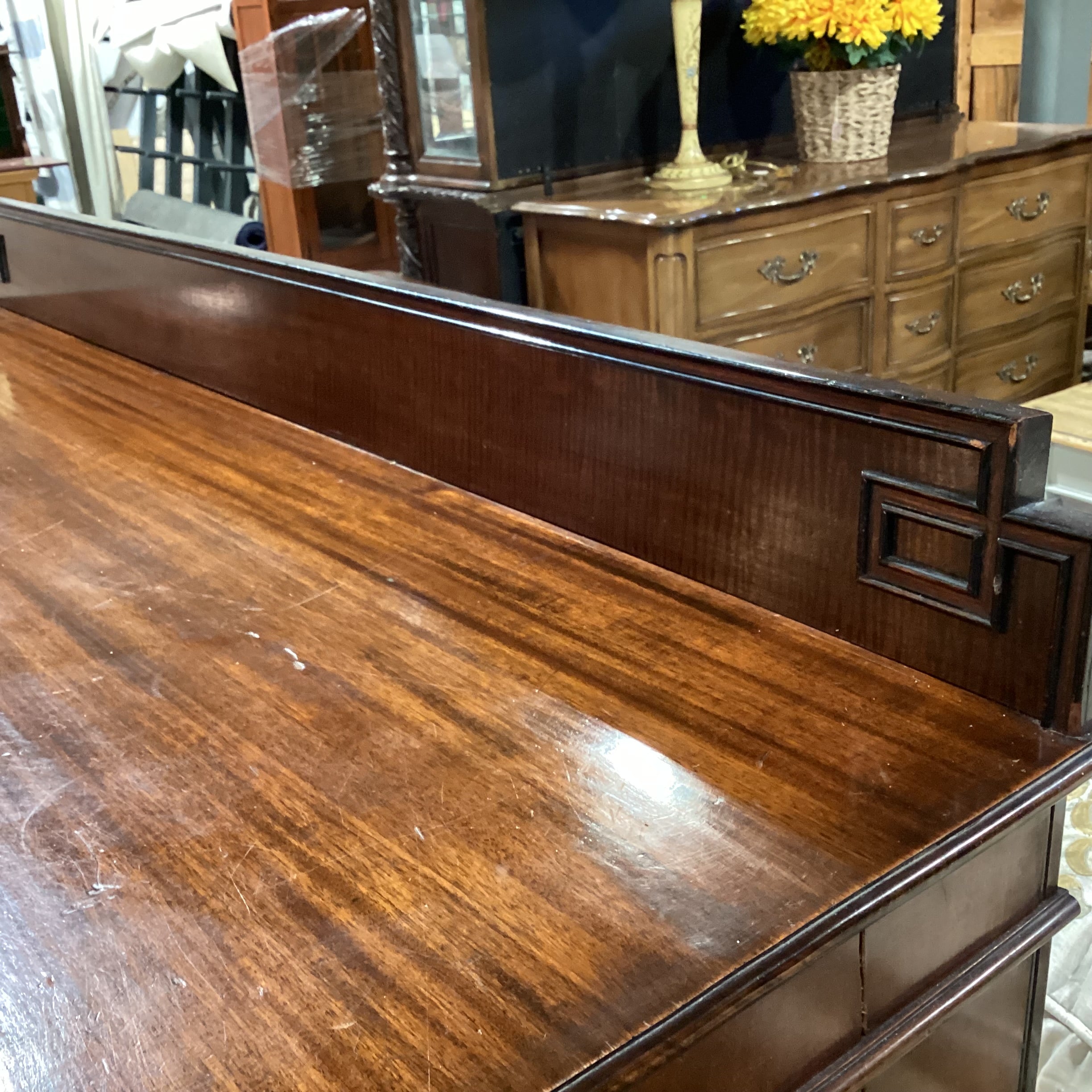 Antique Ribbon Mahogany with Ornate Molding Detail 2 Door Buffet Sideboard 53.5"x 21"x 42.5"