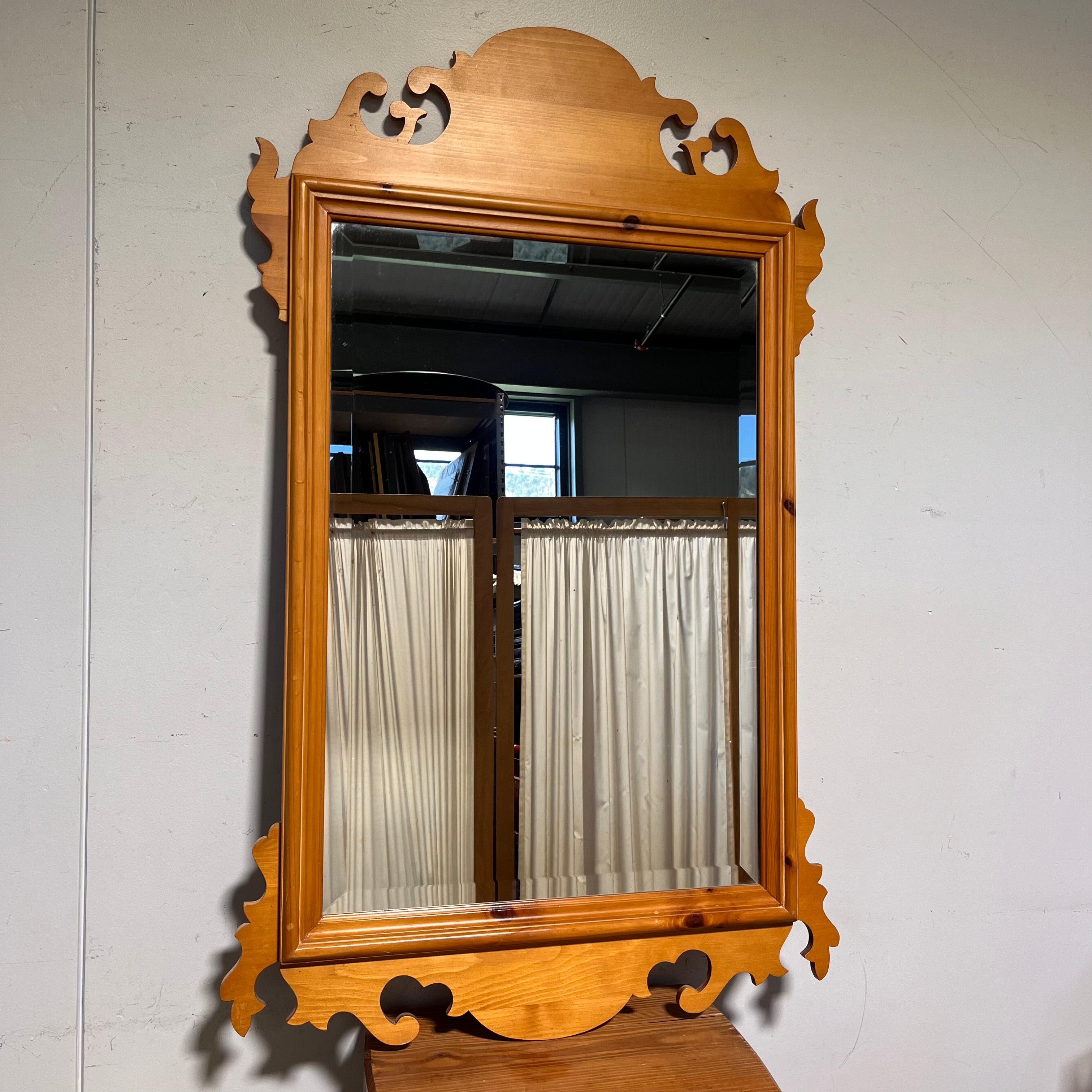 Wooden Chippendale Beveled Wall Mirror; 30"x 48"