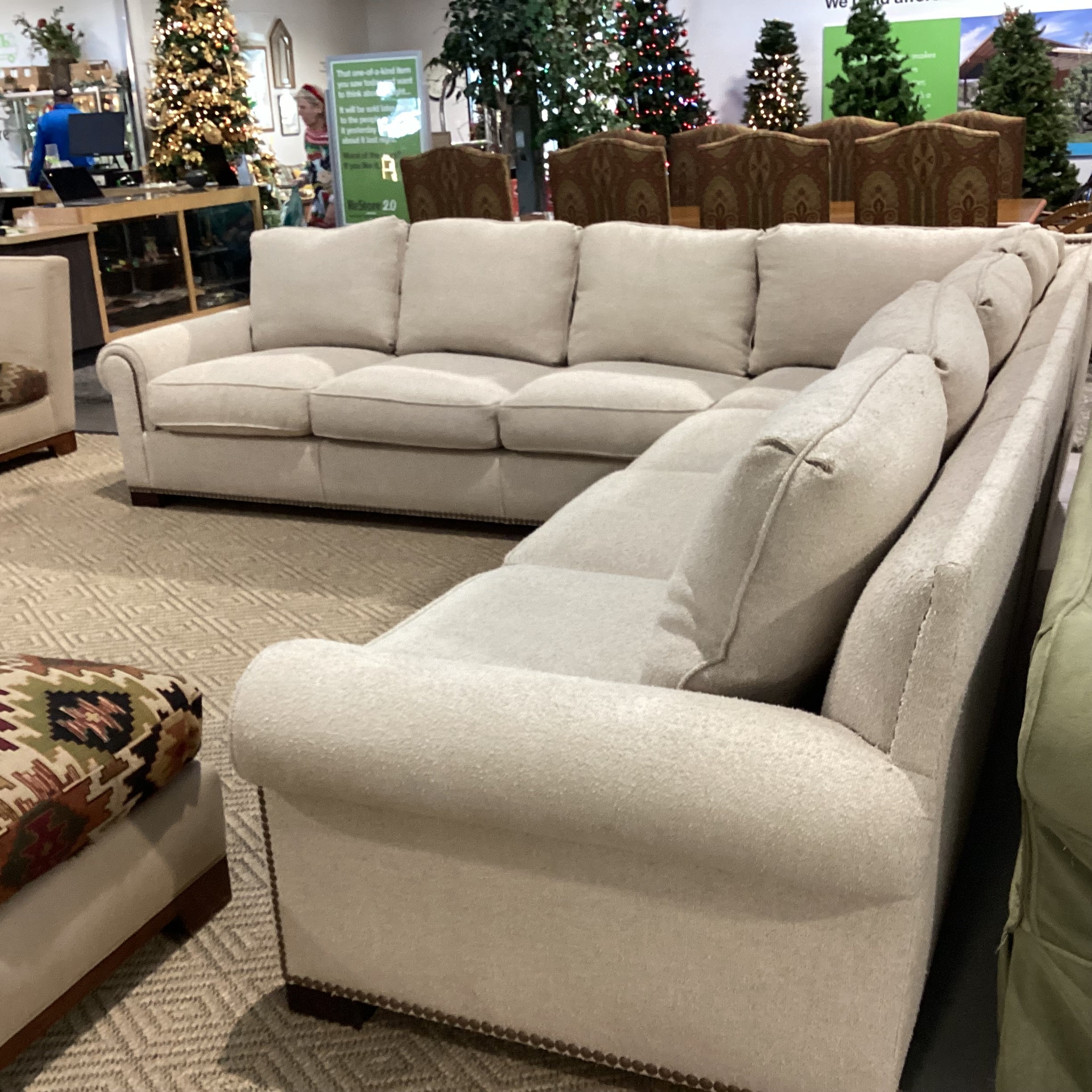 JJ Custom Cream Texture Woven Nailhead & Down Mix 2 Piece Sectional 138"x 138"x 2"x 36"