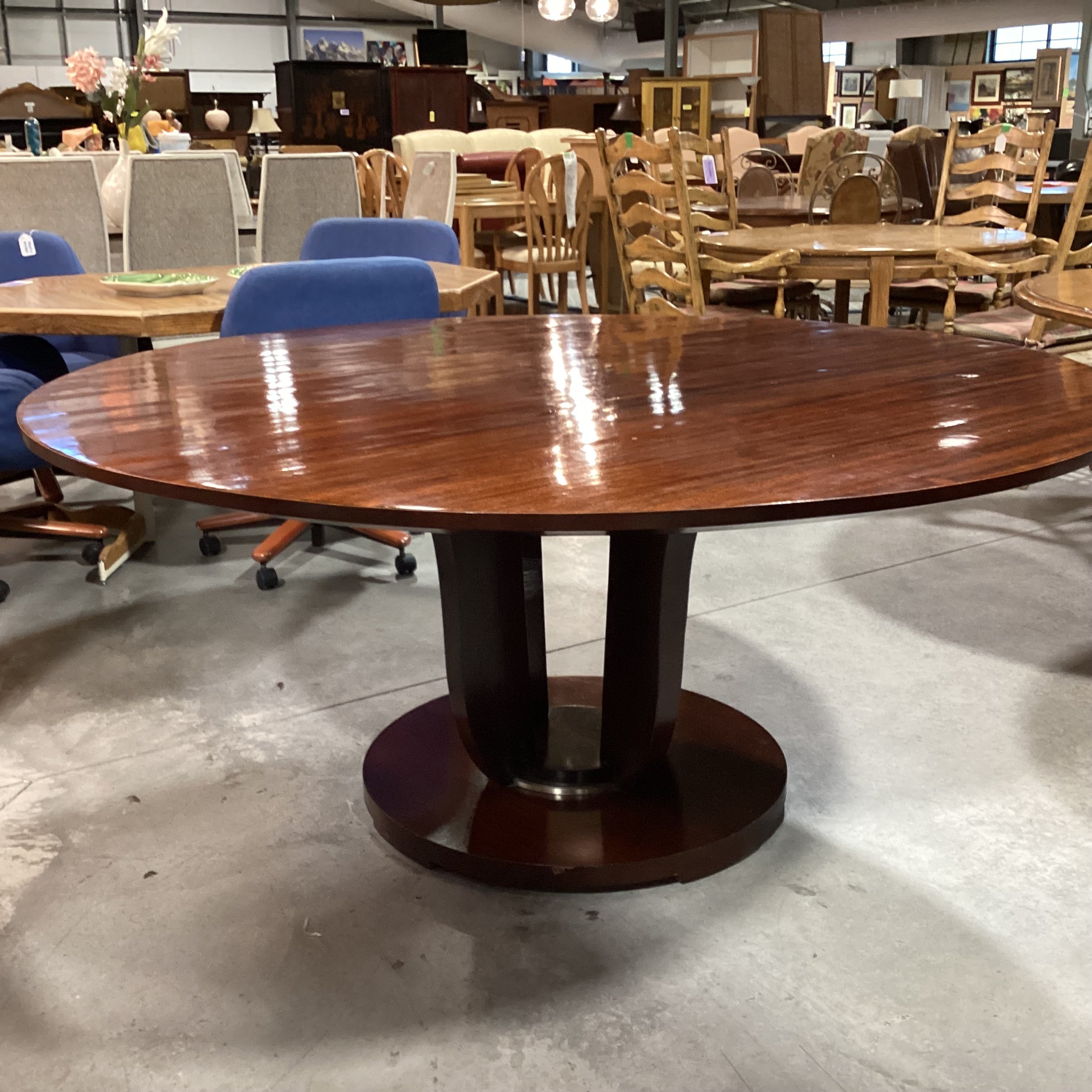 Ribbon Mahogany with Pedestal Round Dining Table 68" Diameter x 30"