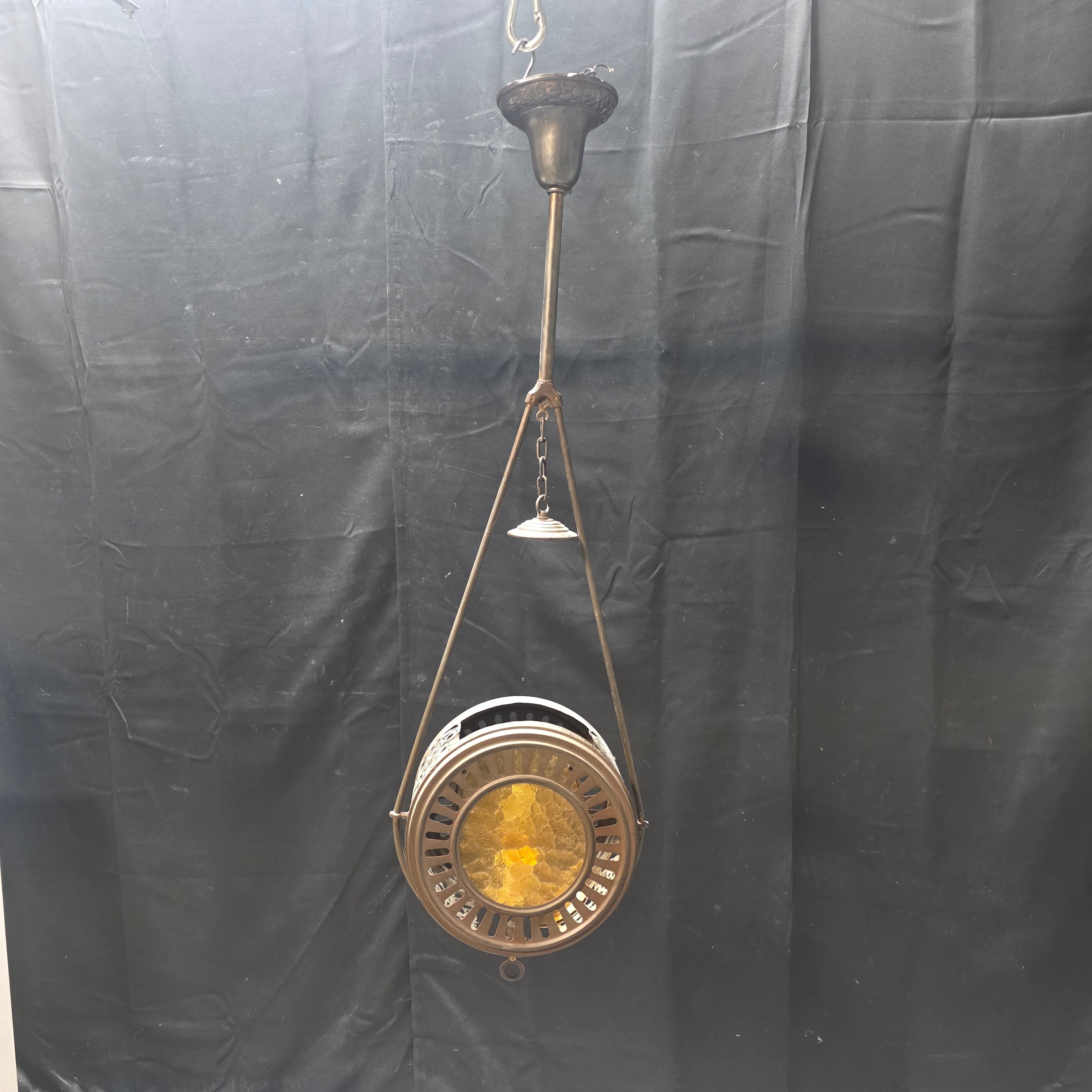 Circa 1860's East Lake Aesthetic Converted Oil Amber Glass Pendant Light 12"x6.75"x40"