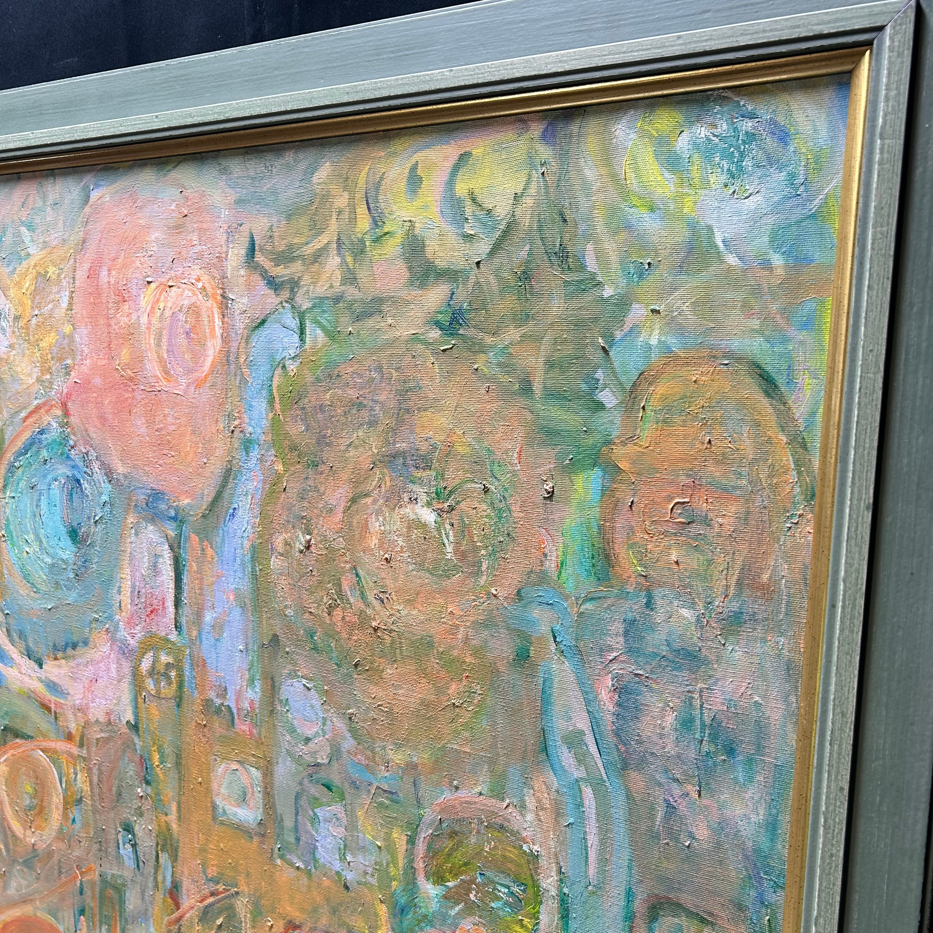 Carol Ruth Abstract On Canvas With Green Frame & Gold Trim  42"x 40"