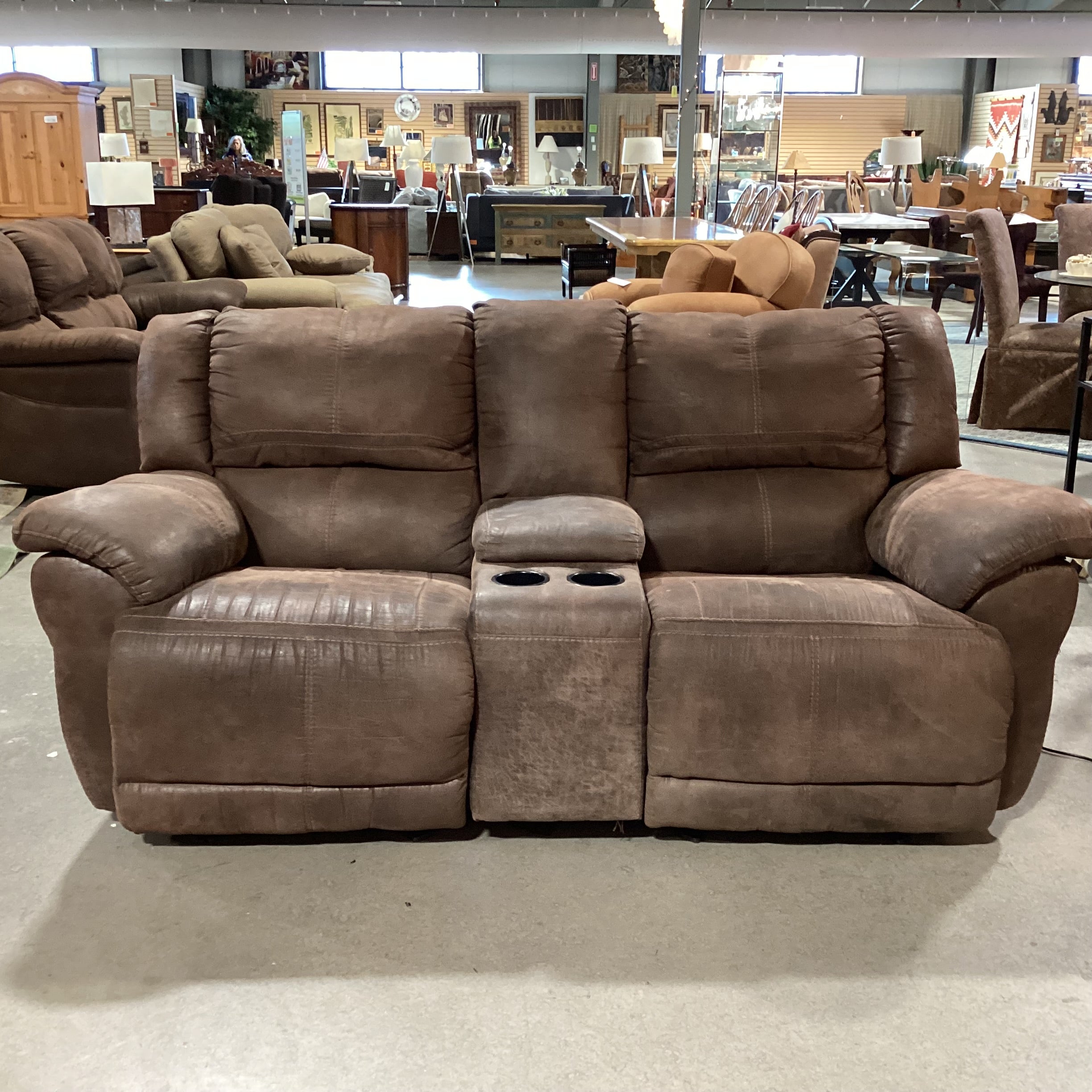 Brown Micro Suede Double Recling with Console Power Sofa 80"x 38"x 36"