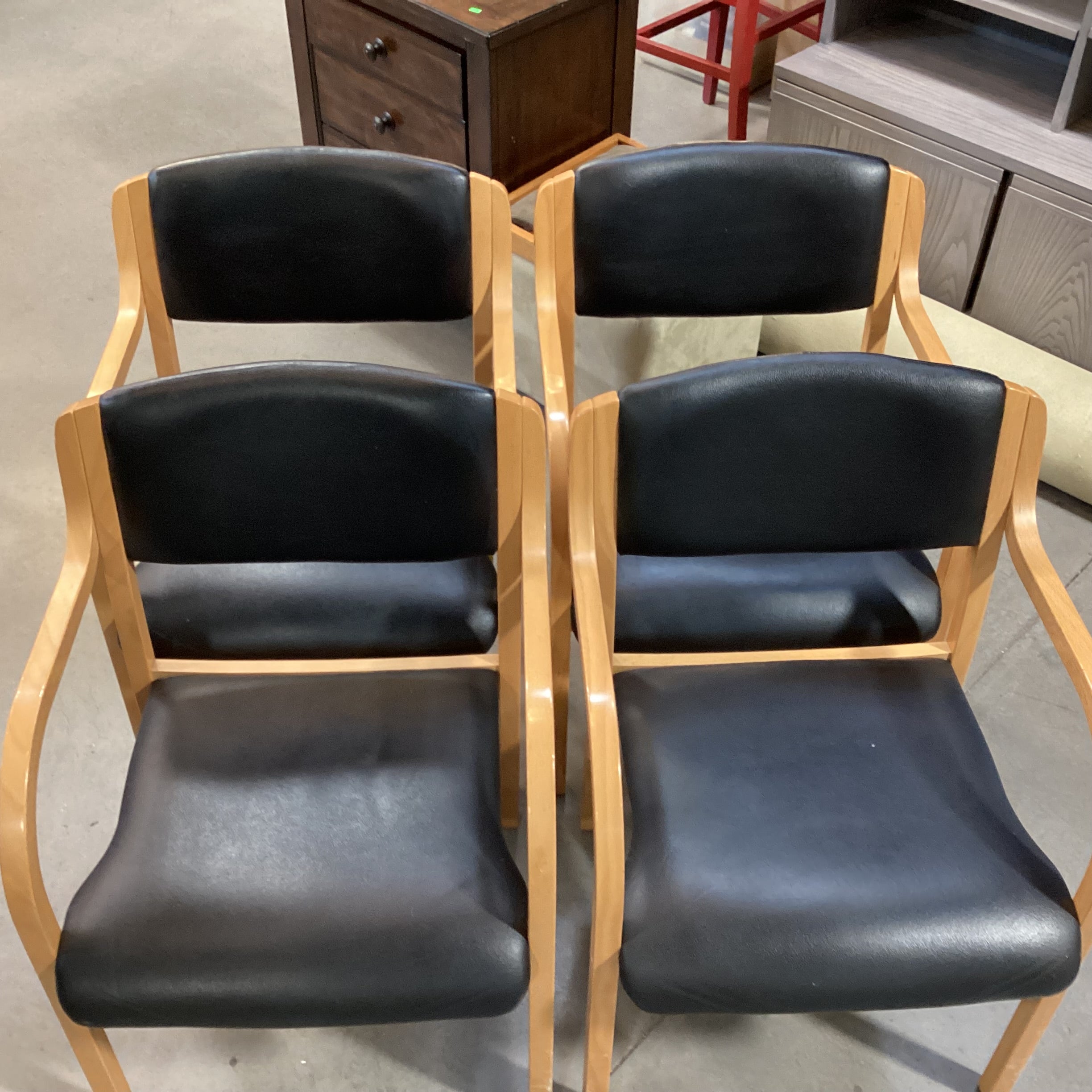 Set of 4 IMS SRL Italian Made Faux Black Leather & Wood Dining Chairs 22"x 23"x 32"