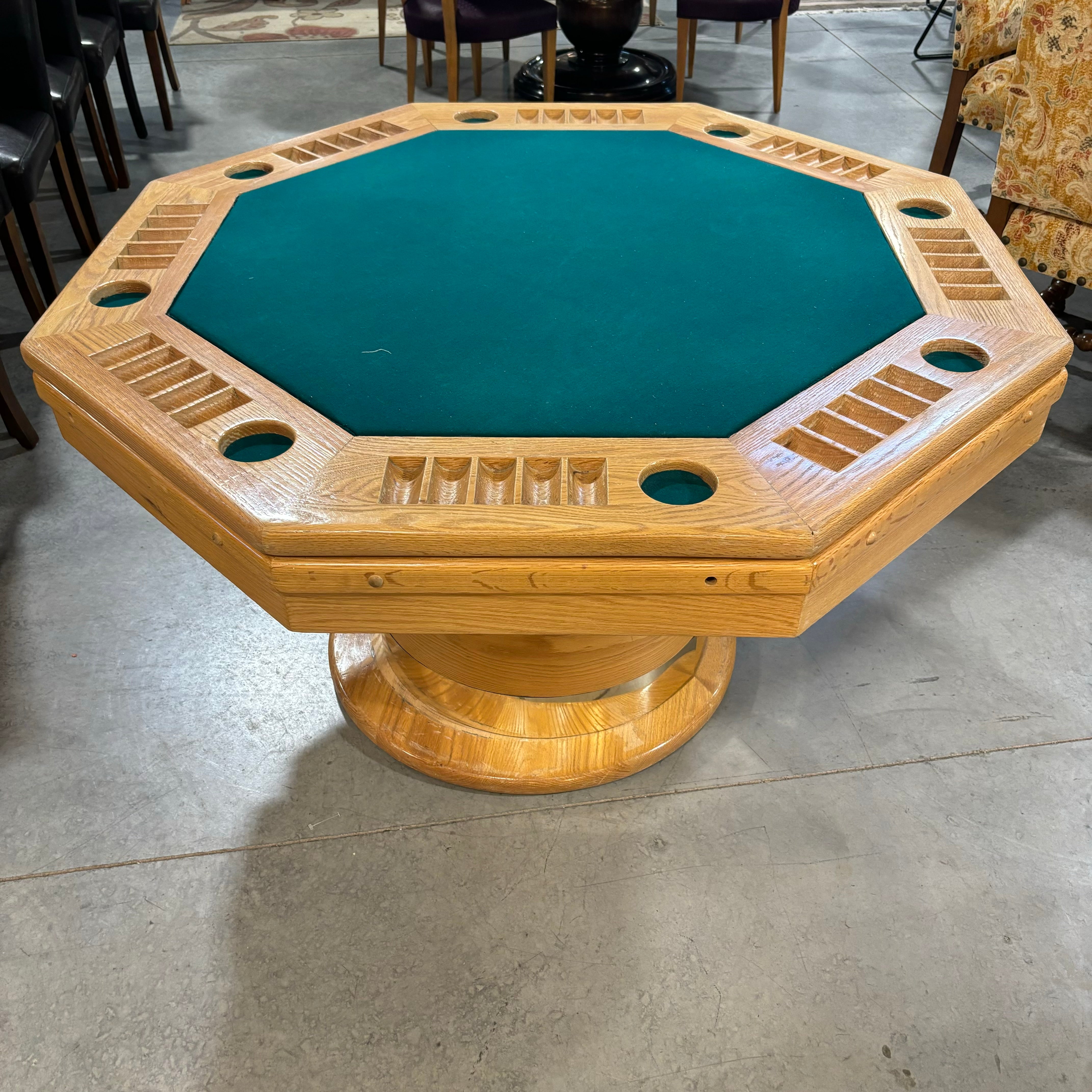Custom Solid Oak Two in One Poker & Bumper Pool Game Dining Table 55" Octagon x 31"