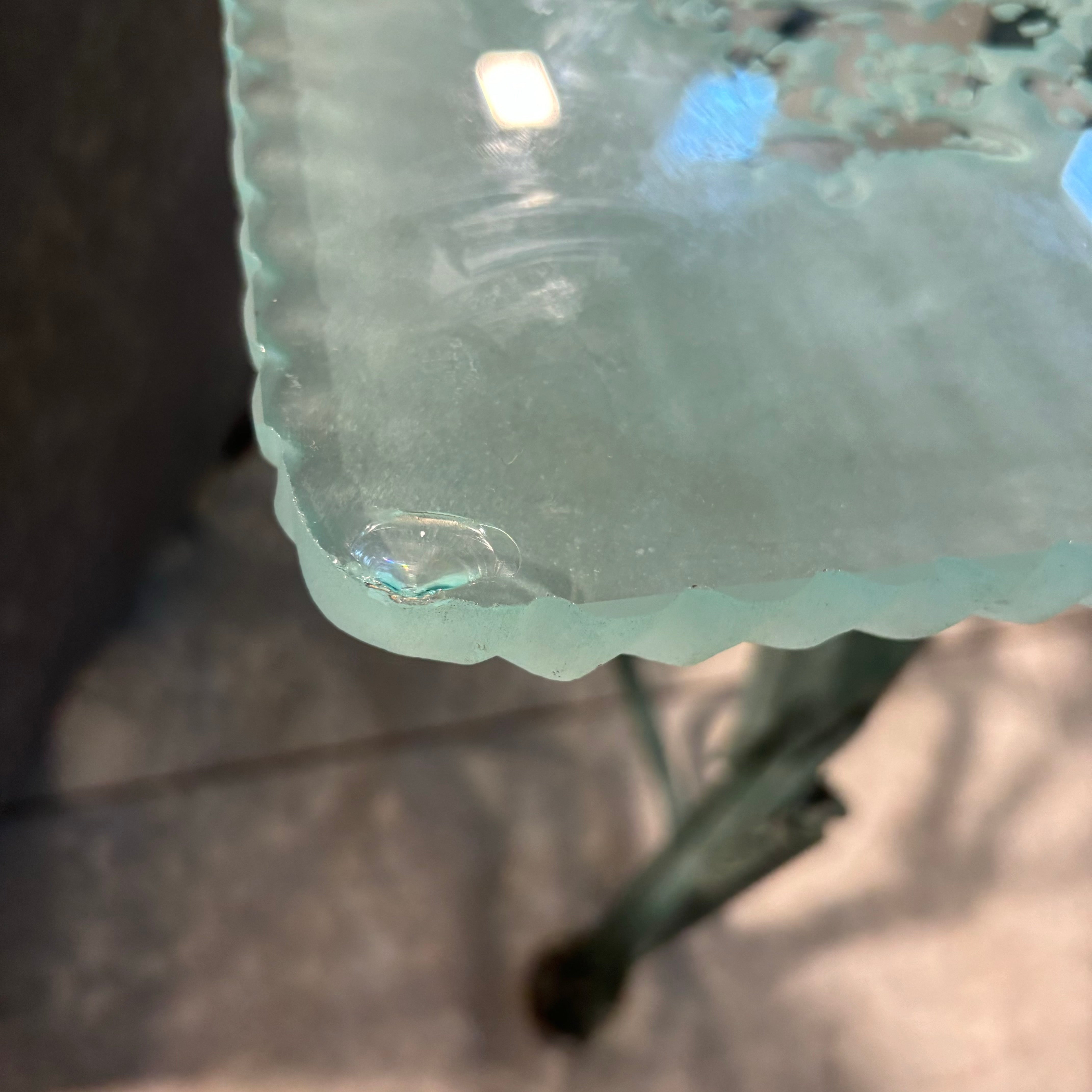 Marco De Gueltzl Patina Ornate Steel Base with Frosted Engraved Top Desk  60"x 40"x  30.5"