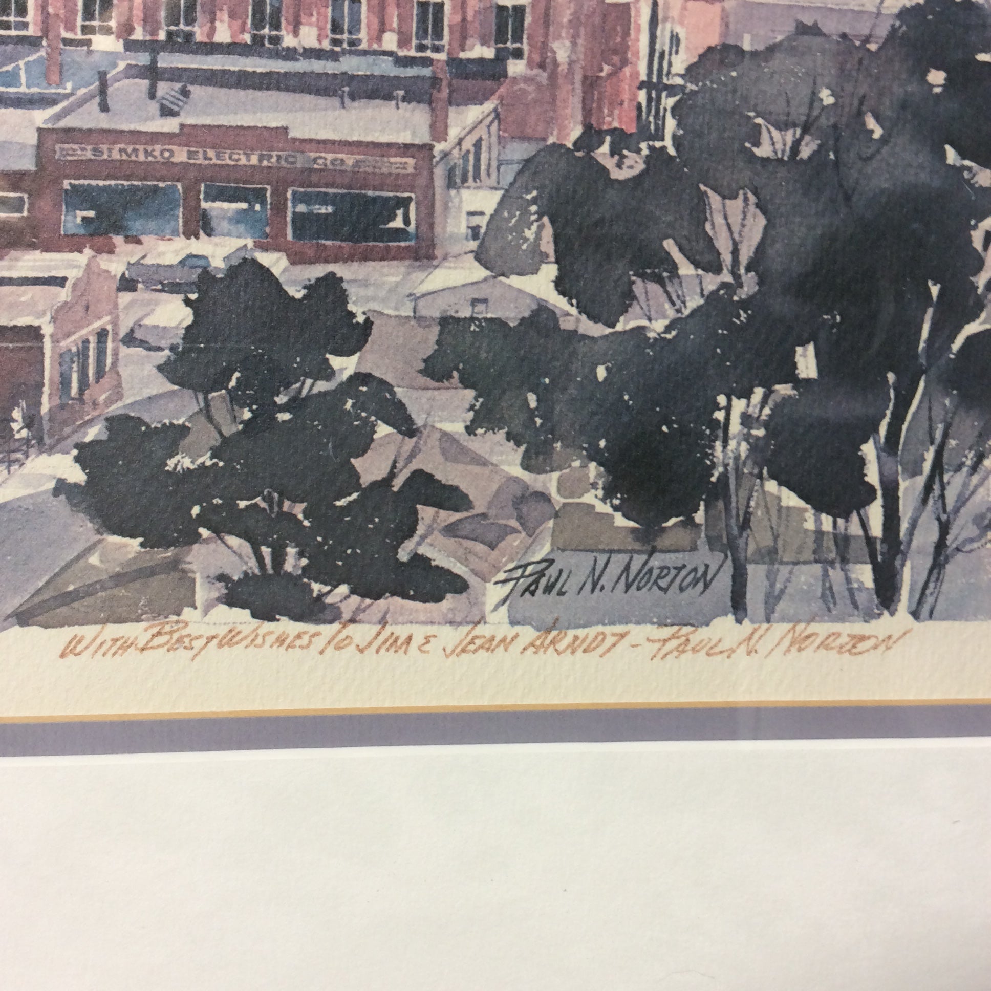 Paul N. Norton Signed Moline, Illinois Riverfront Watercolor Print In Wood Frame 29" x 23"