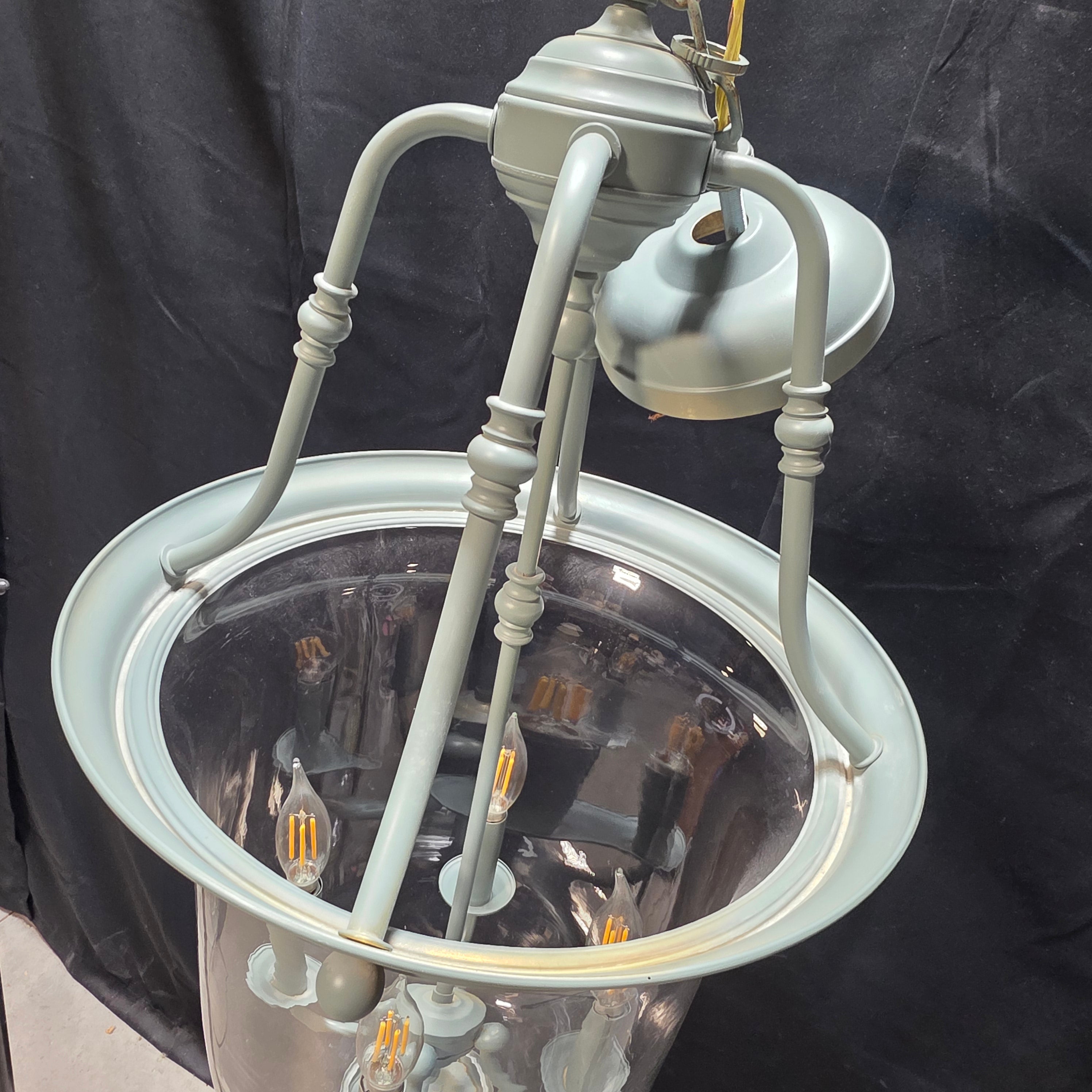 Four Light Vintage Blue Gray Bell Chandelier 16"x35"