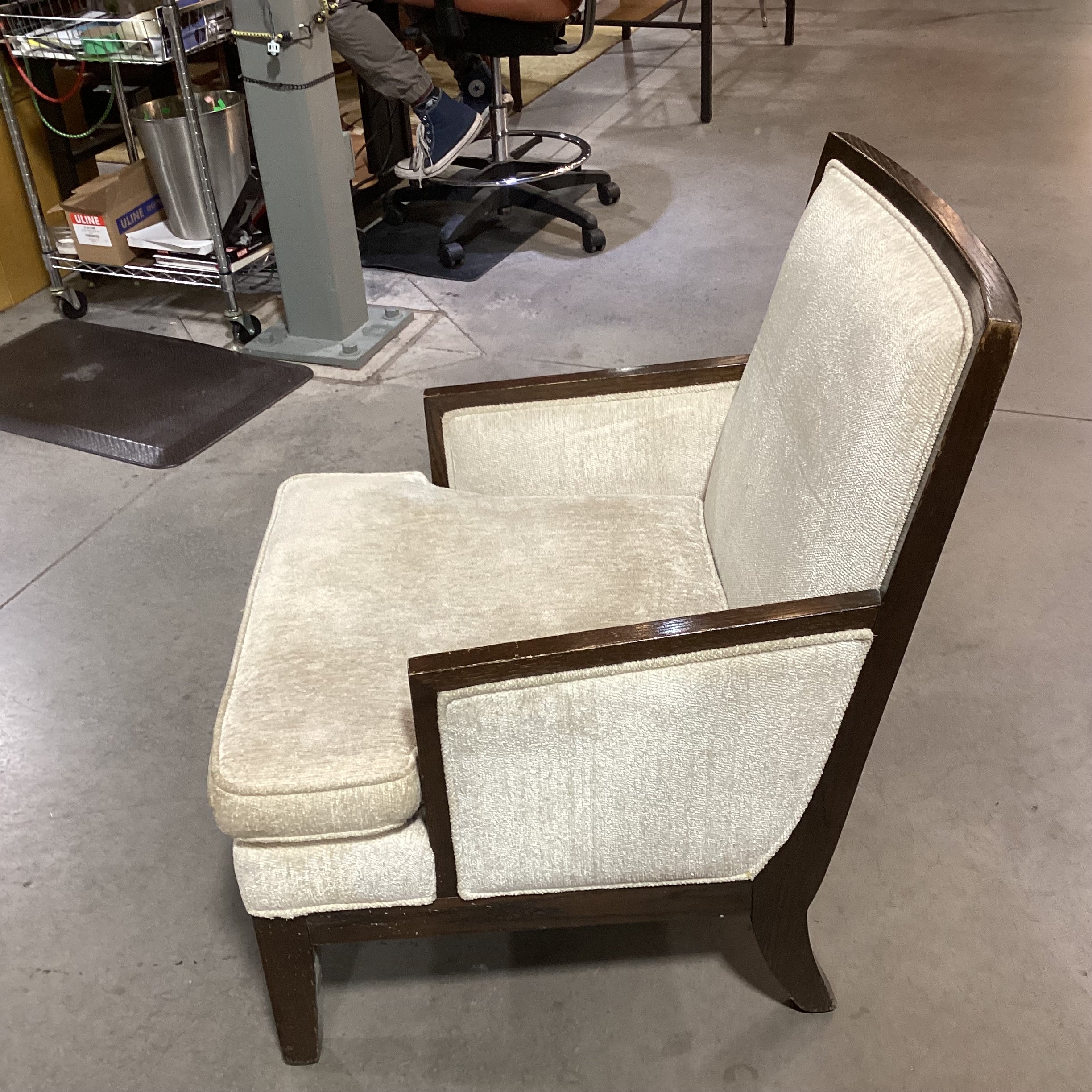 Quality Co. Ivory Chenille Woven & Dark Finish Wood Chair 25"x 30"x 33"