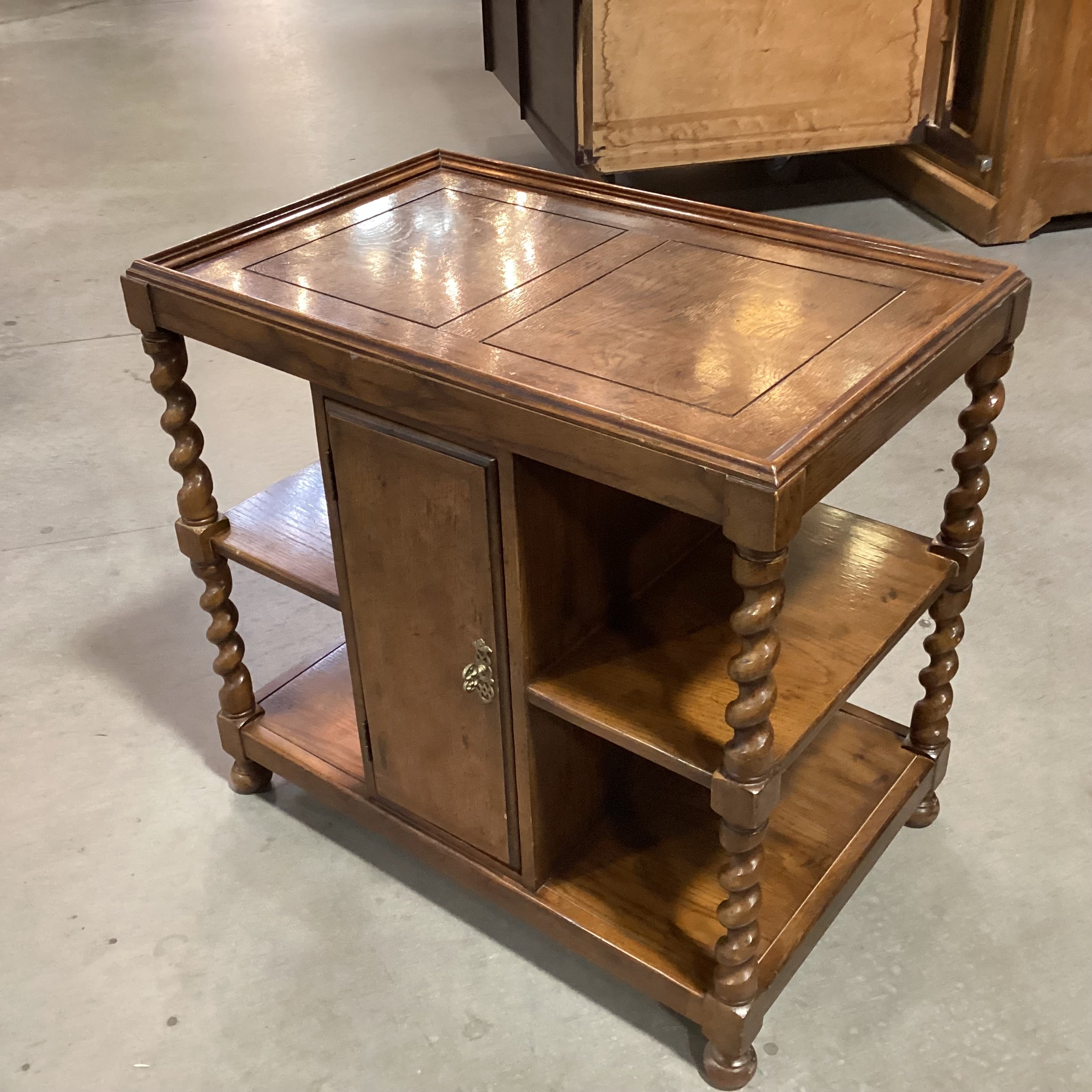 Vintage Barley Twist & Veneer 3 Tiered with Door & Shelves End Table 28"x 18"x 26.5"