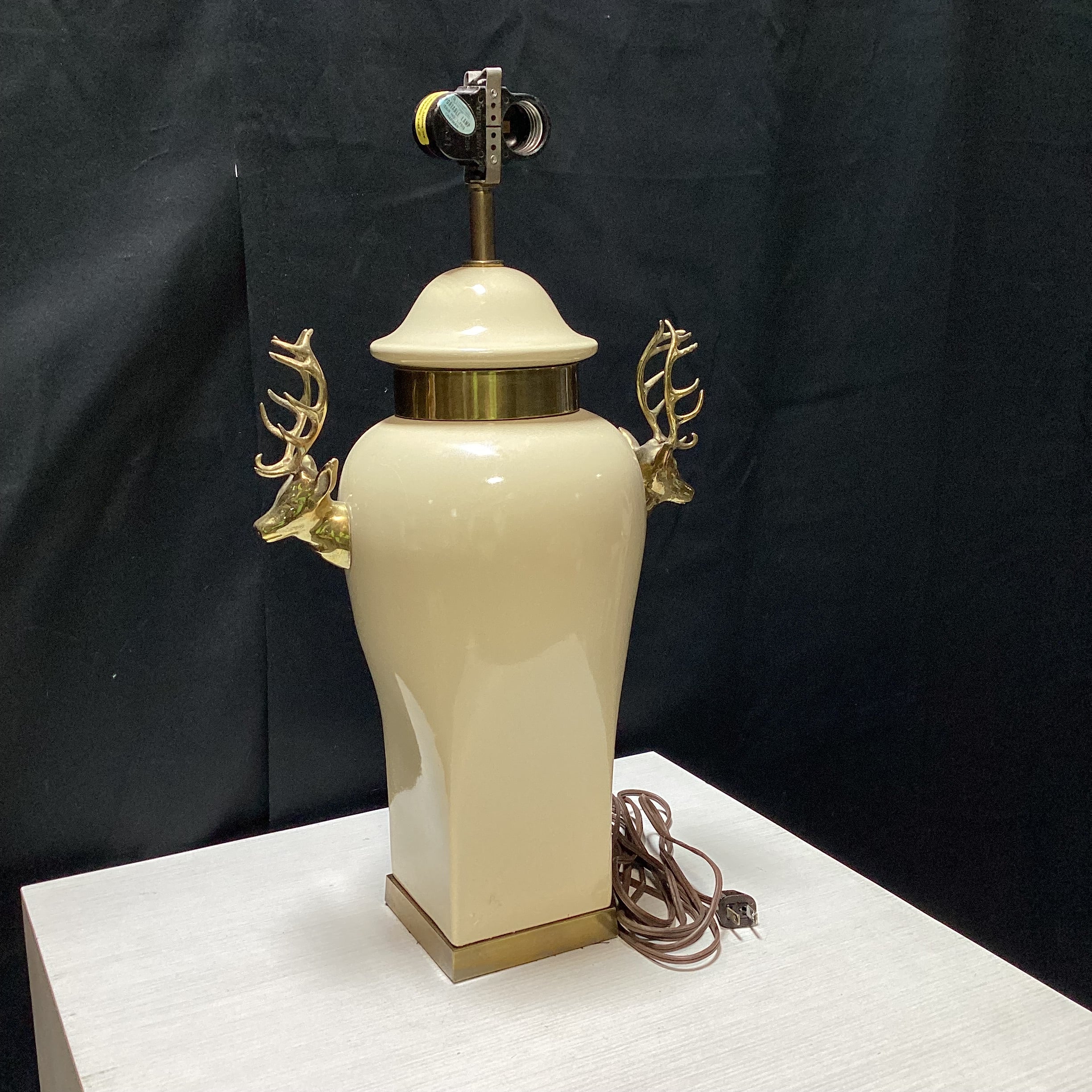 Vintage Urn Style Table Lamp With Brass Stags 13" x 21"