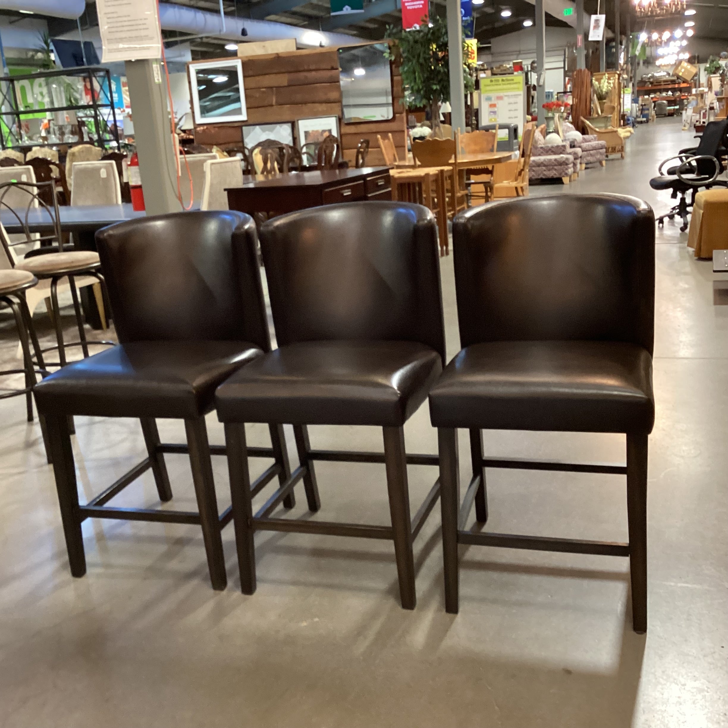 SET of 3 Lifestyle Enterprises Modern Bonded Leather & Espresso Wood Barstools 24"
