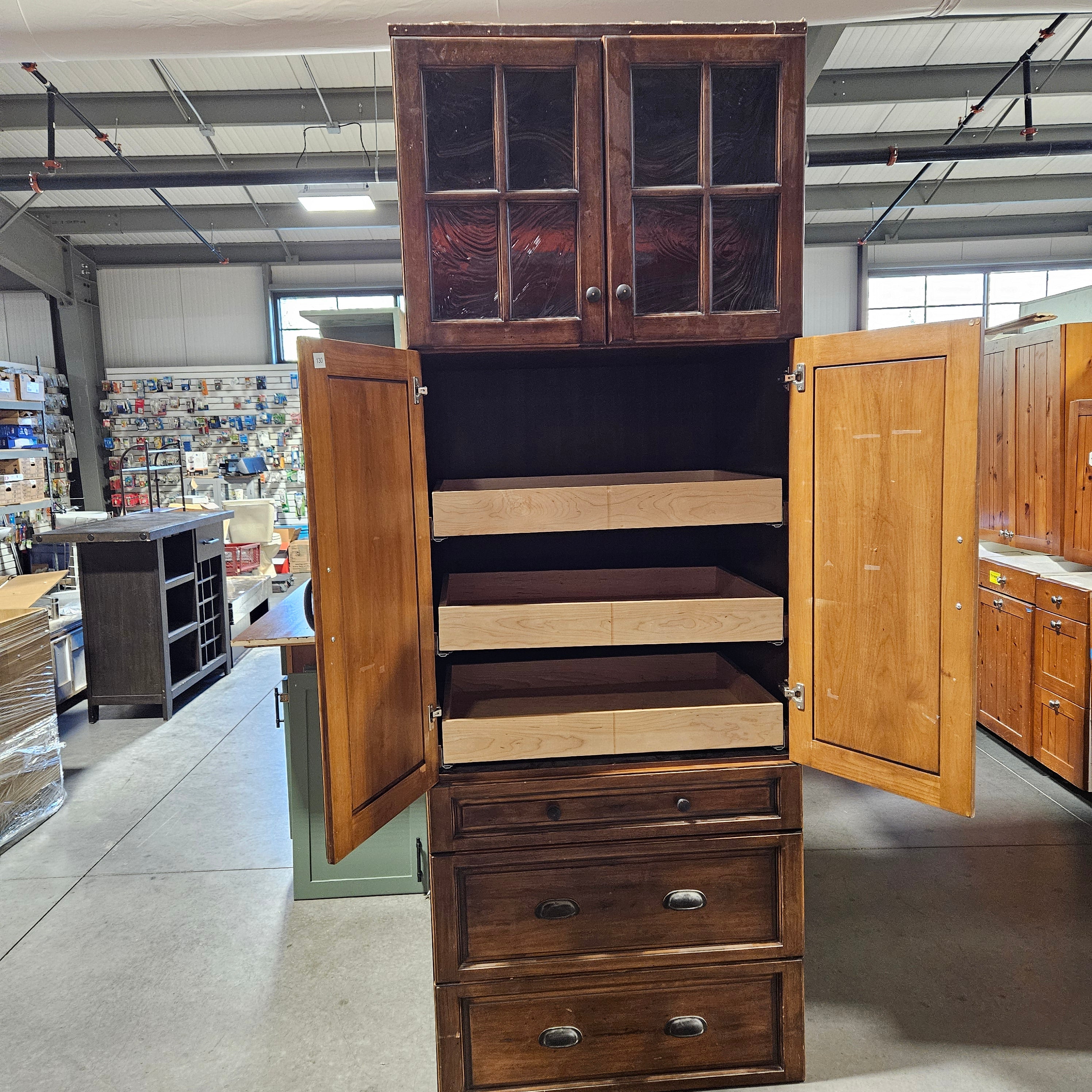 27 Piece Dark Staine And Glazed With Dark Rustic Hardware Cabinet Set