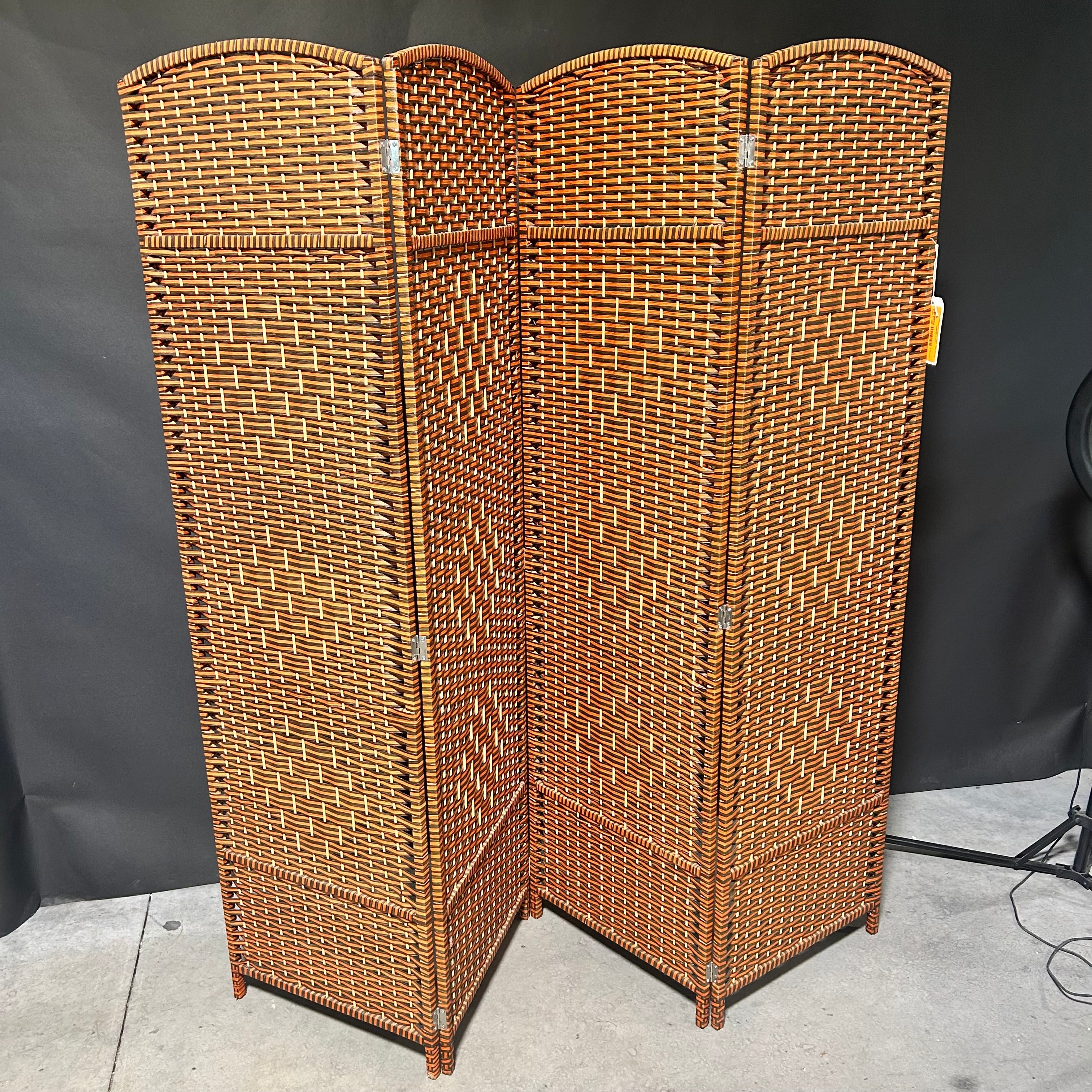 4 Panel Orange And Brown Weave Fiber Privacy Screen 89"x 72.5"
