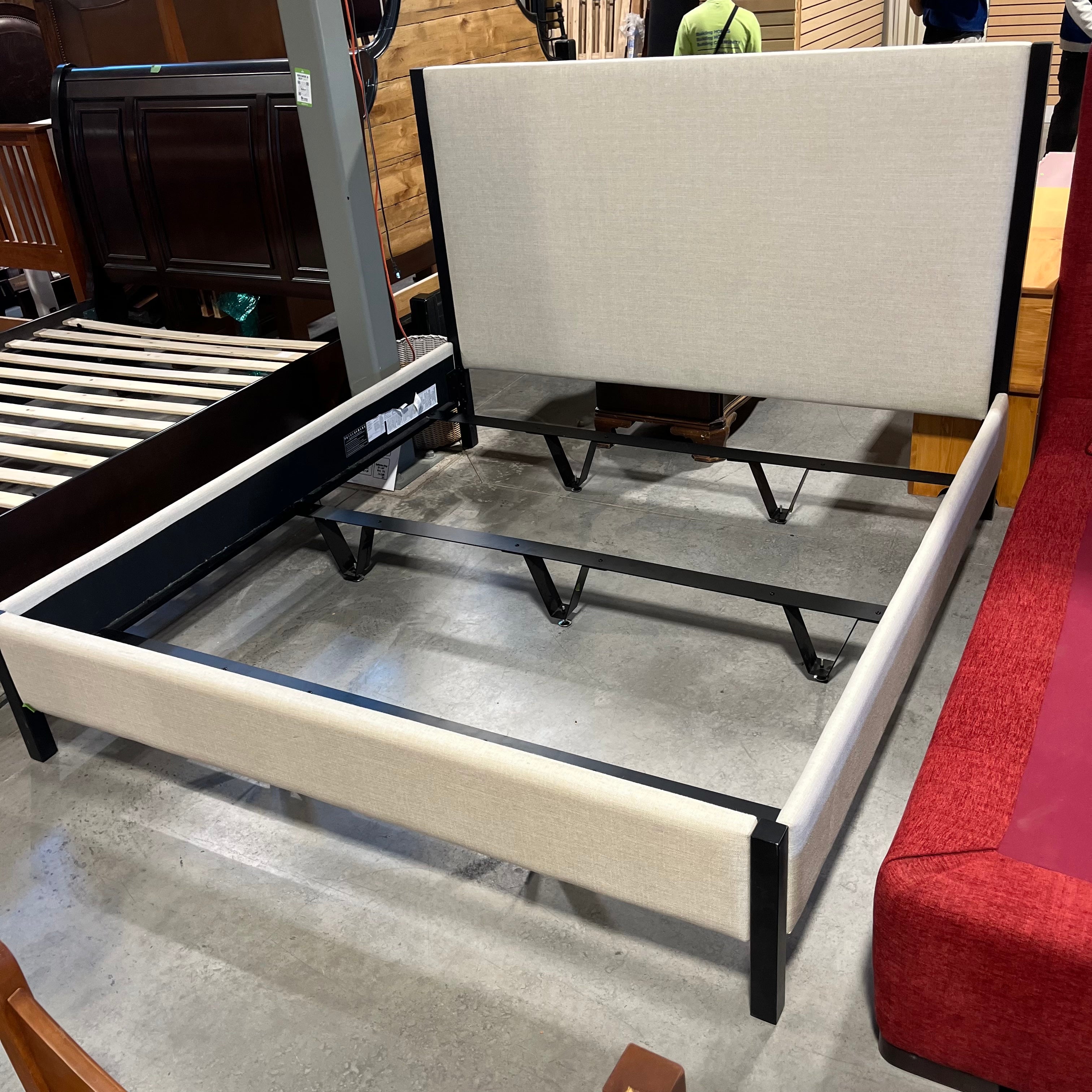 King Pottery Barn Metal and Linen Bed Set 80"x 84"x 55.5"