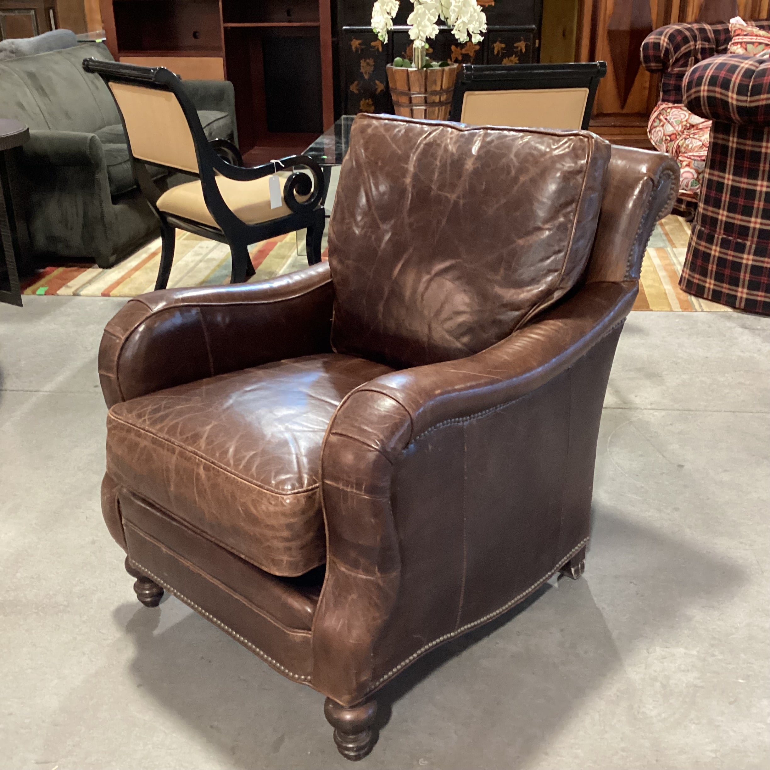 Distressed Leather Nailhead Club Chair 32"x 42"x 38"