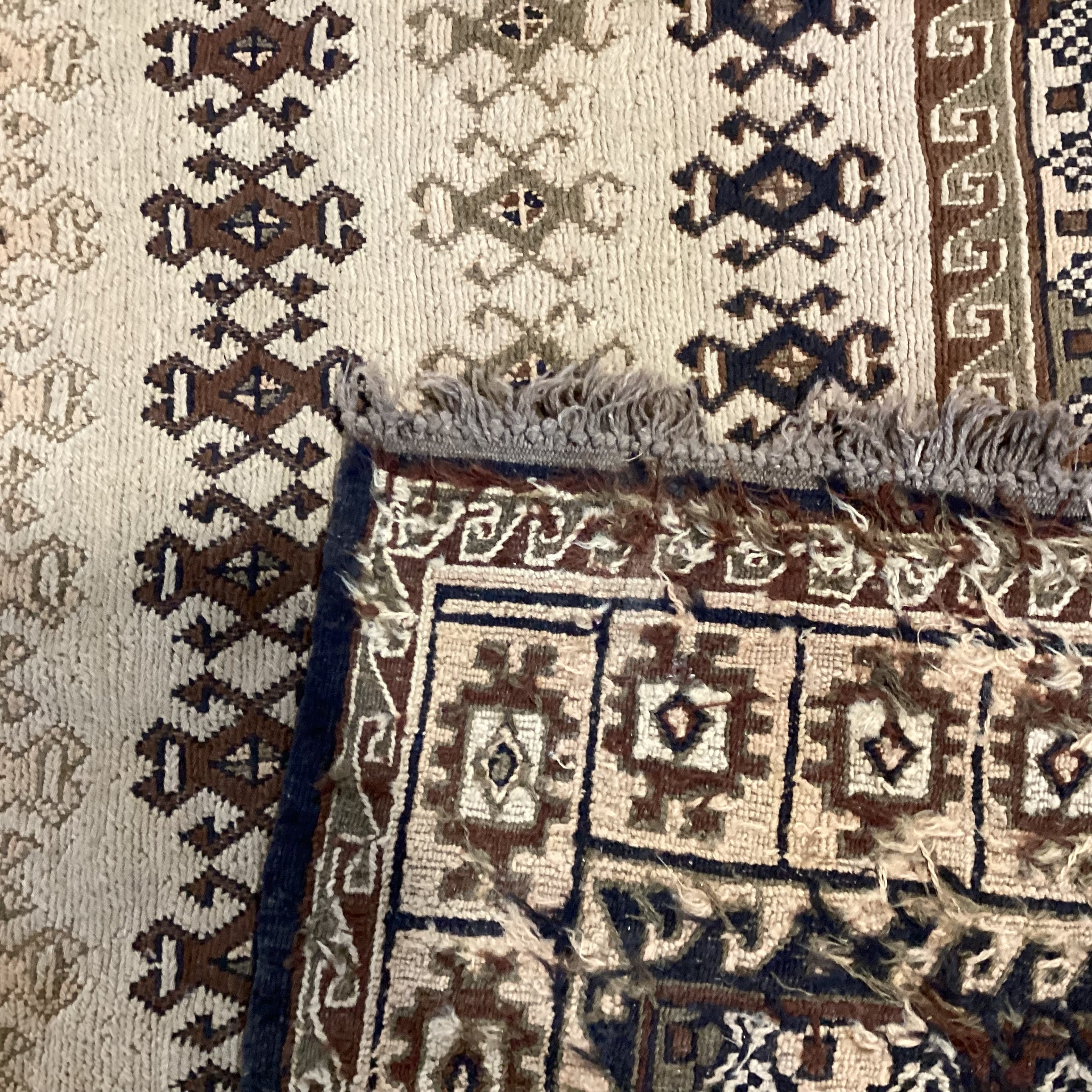 Vintage Tan & Brown Hand Woven Wool Rug 9'x 10'4"