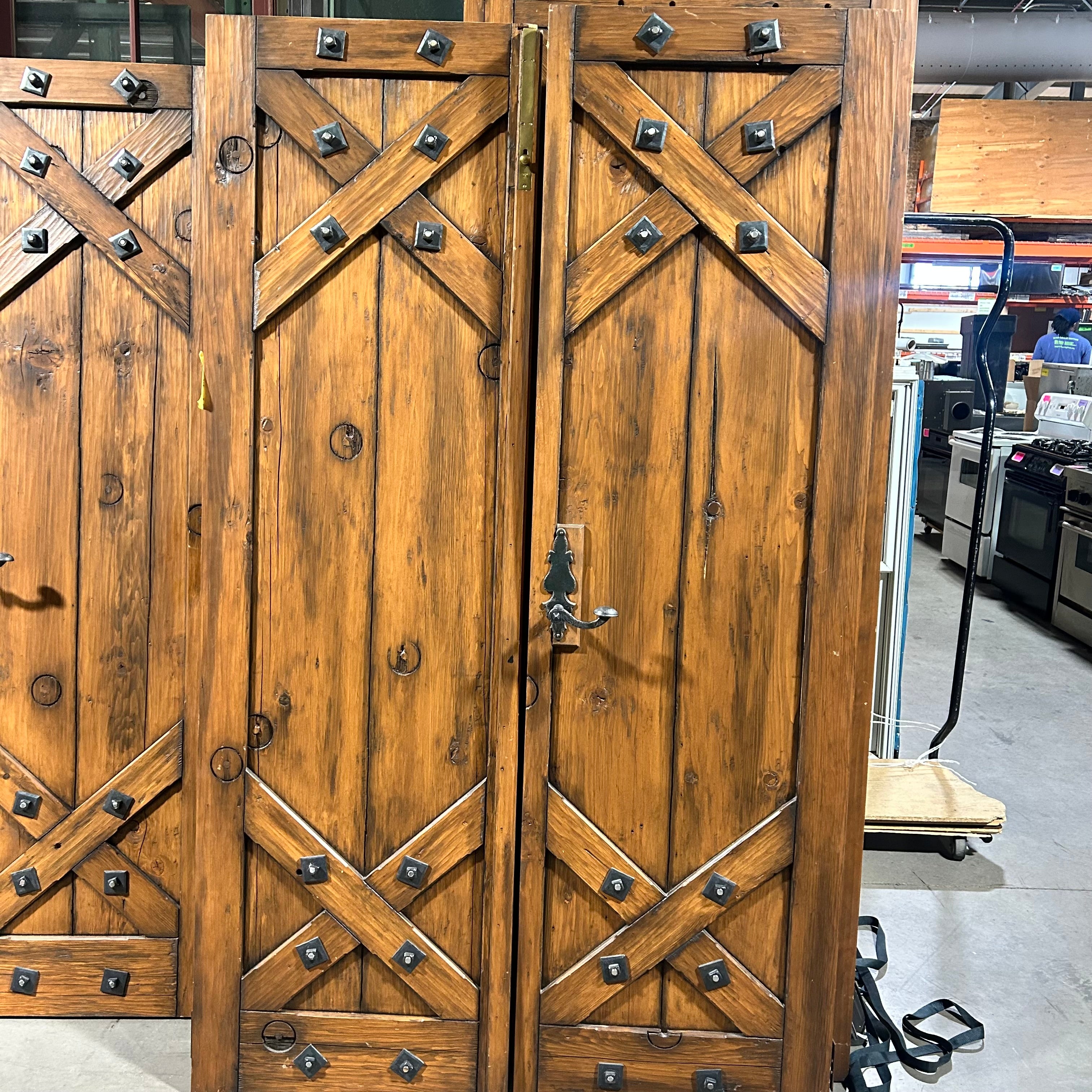 25.5"x 86.5"x 2" PAIR of Rustic Pine Closet Doors with Iron Hardware Accents