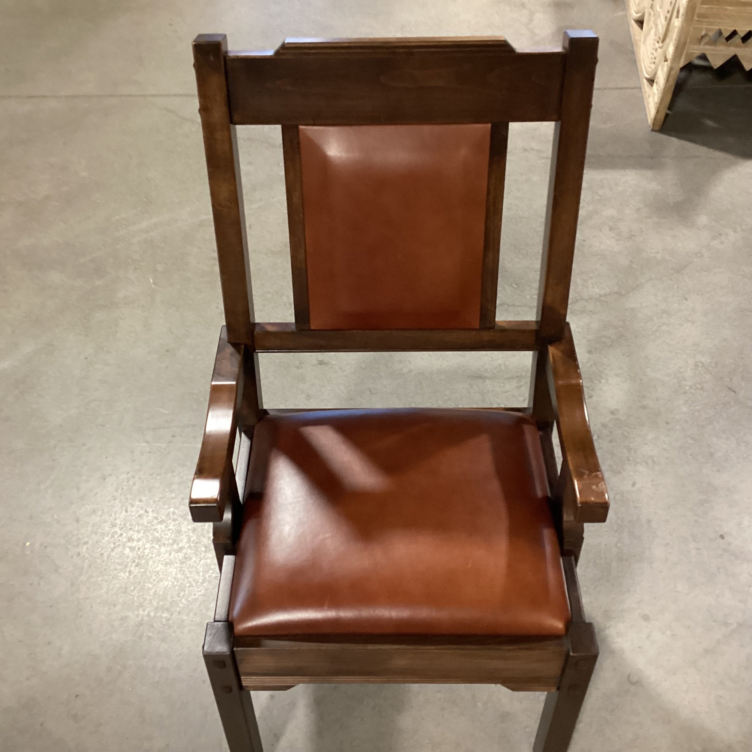 Western Heritage Furniture Reclaimed & Carved Wood & Leather Mission Style Arm Chair 23"x 24"x 41"