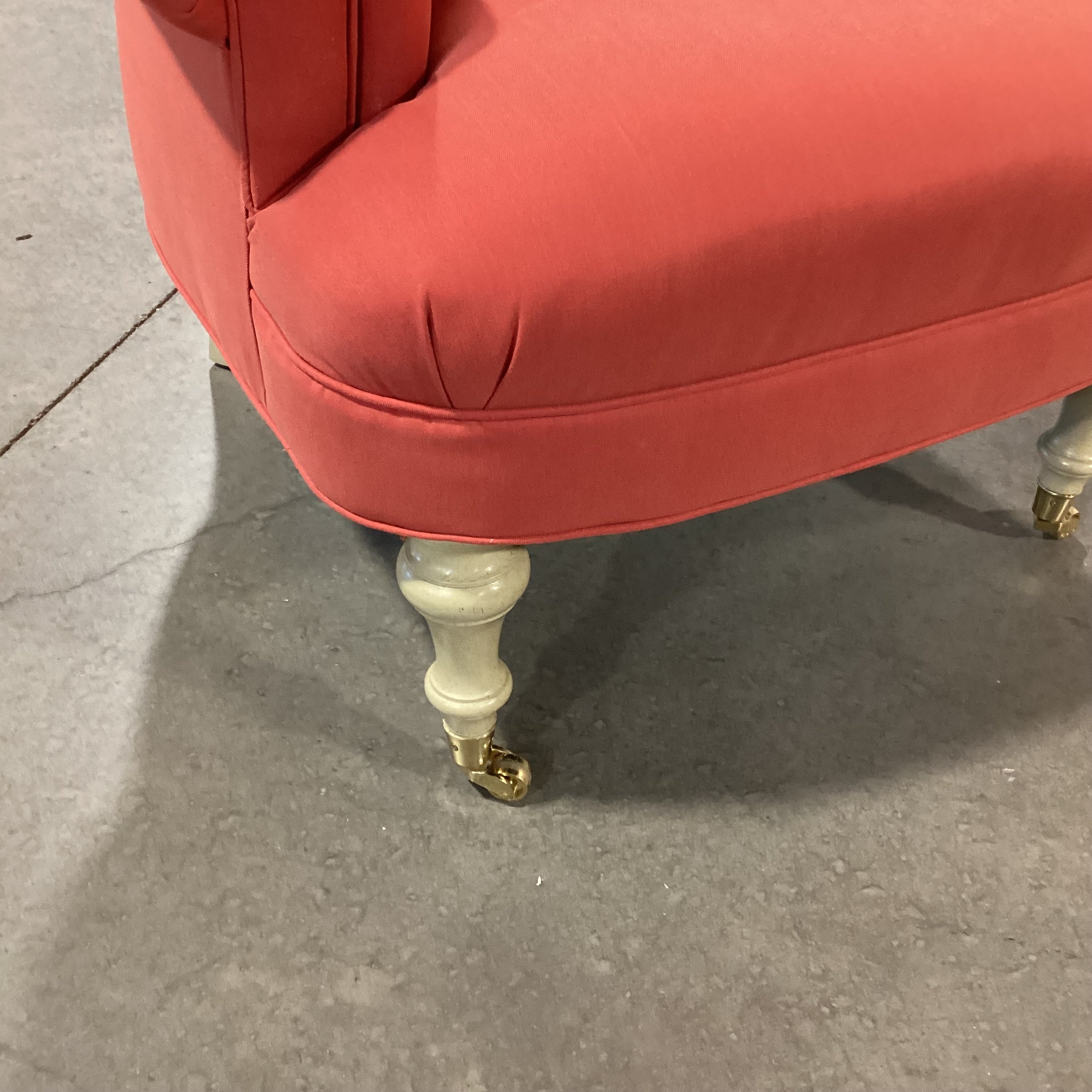 Red Orange Tufted Roll Back & Arms Front Casters Chair 34"x 38"x 44"