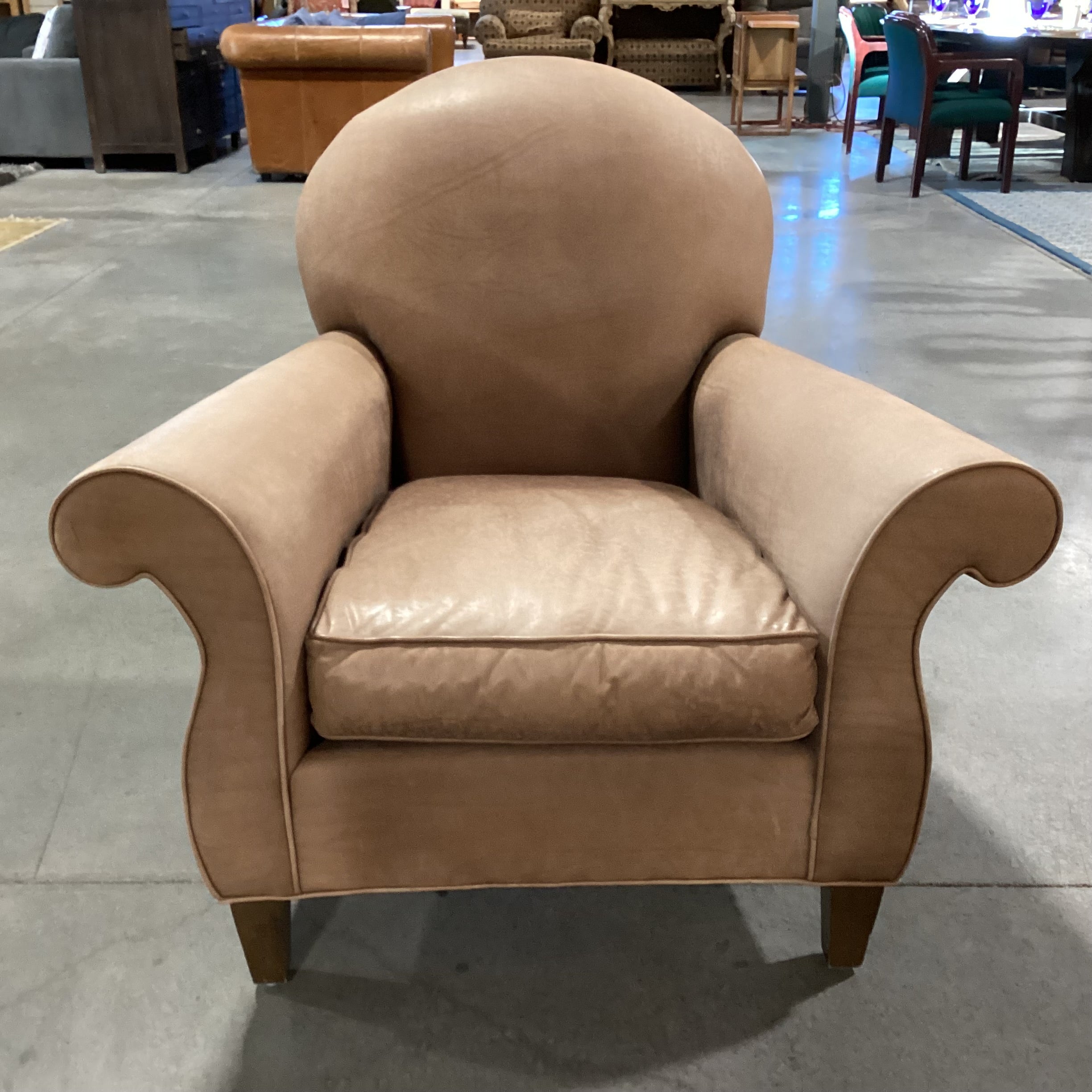 Tan Leather with Ottoman Club Chair 38"x 38"x 36"