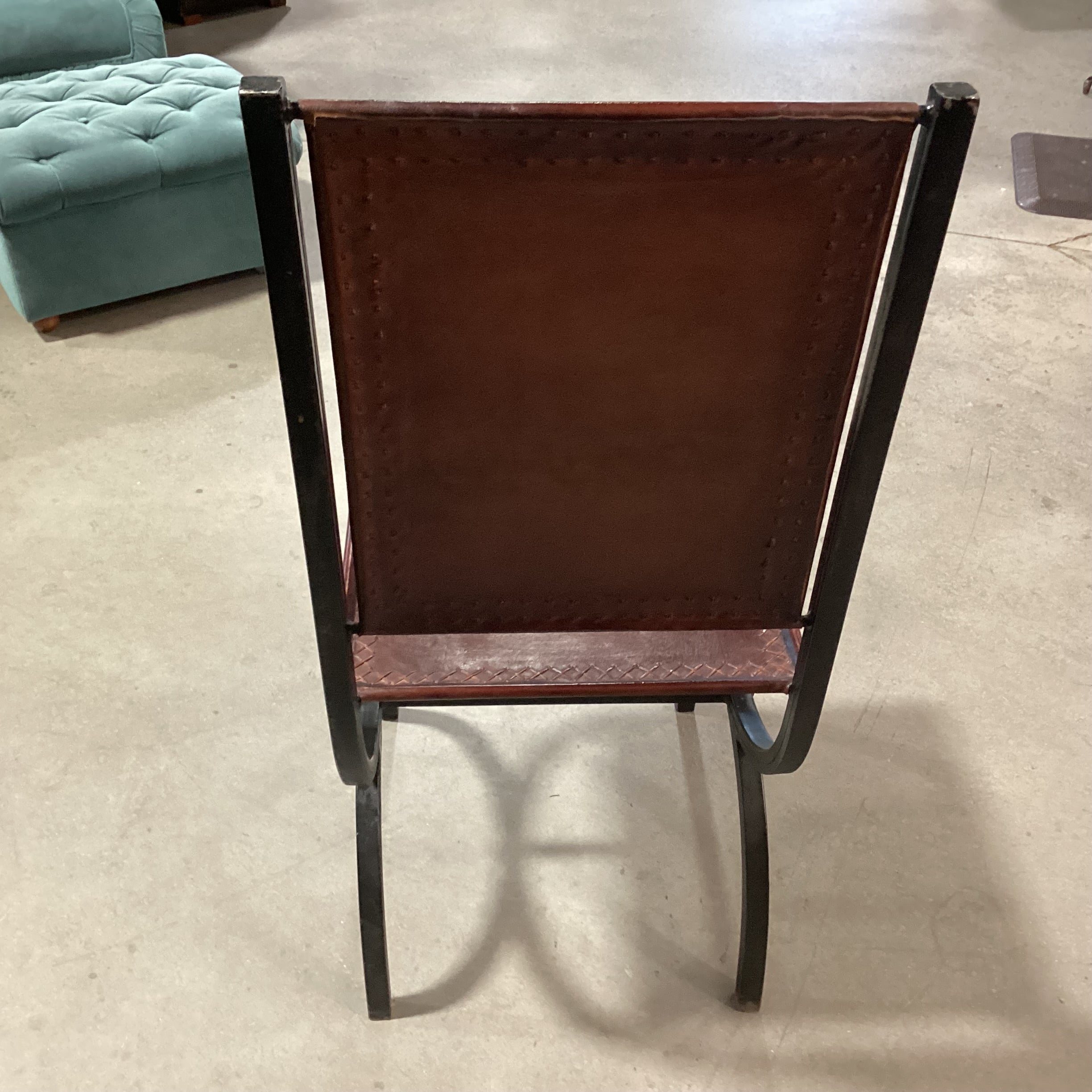 Black Iron & Leather with Cross Stitch Accent Chair 18"x 19"x 41"