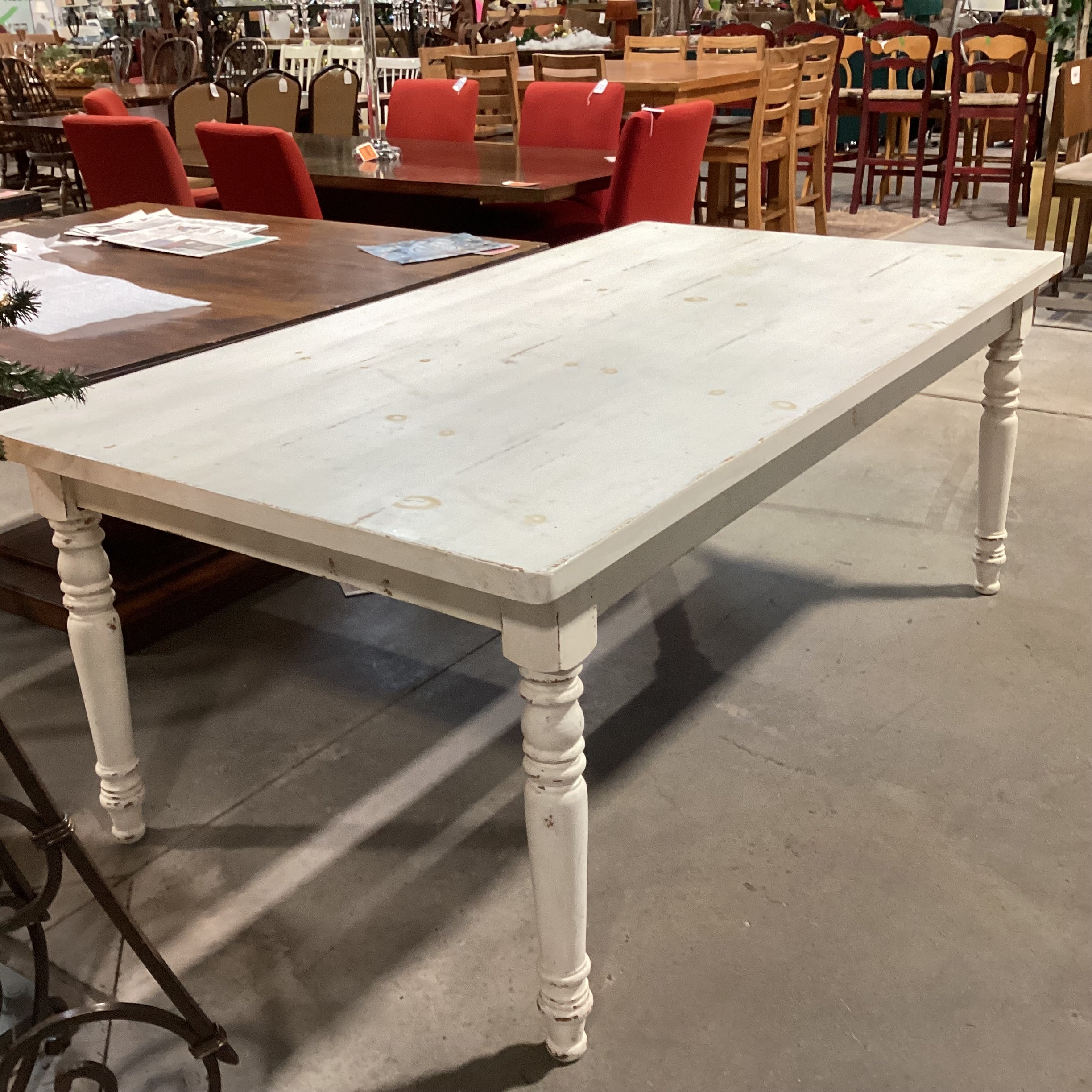 Rustic Farmhouse White Distressed Pine Dining Table 78"x 42"x 30.5"