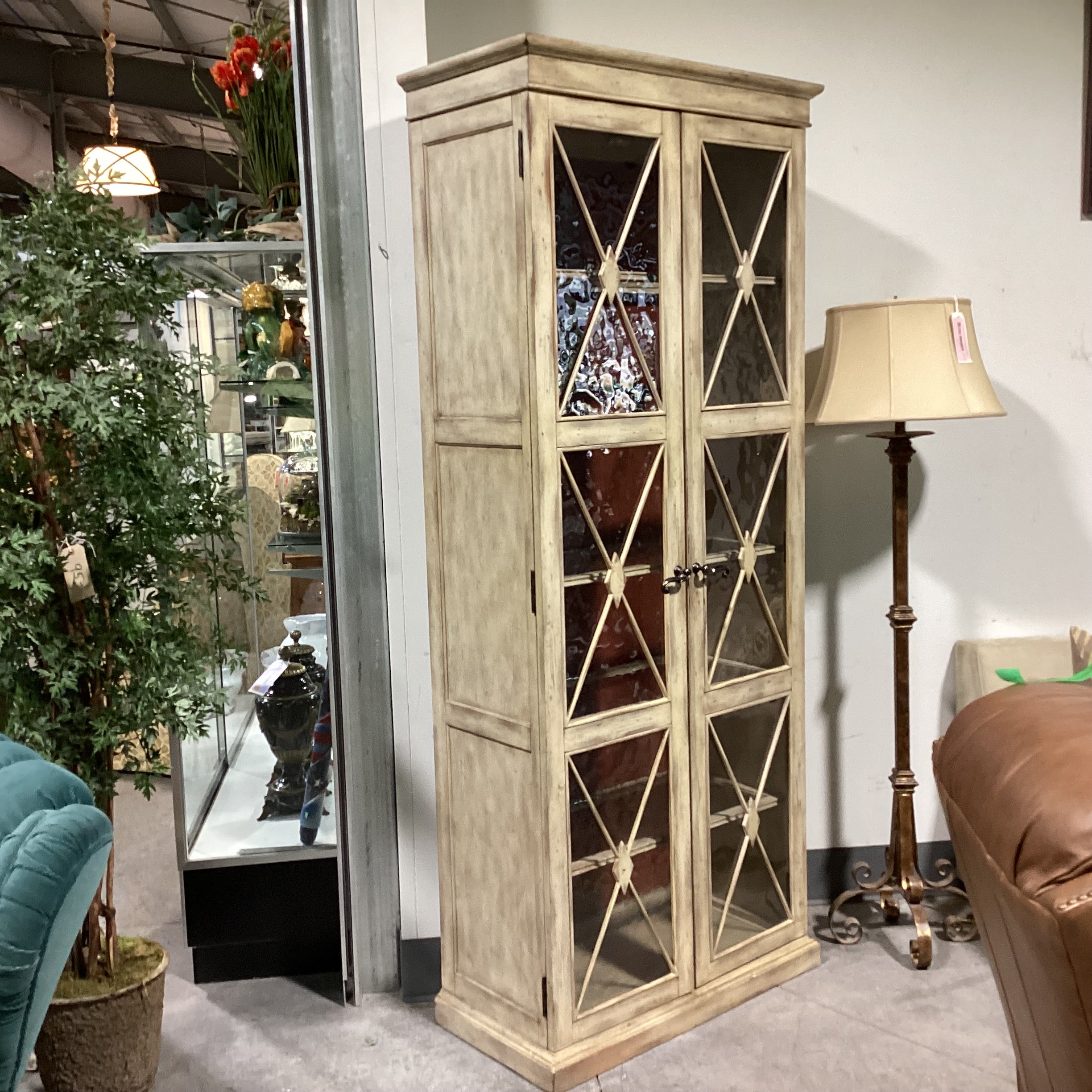 Hooker Furniture Sanctuary Dune Distressed Finish& Glass 2 Door with Shelves Display Armoire 35"x 18"x 84"